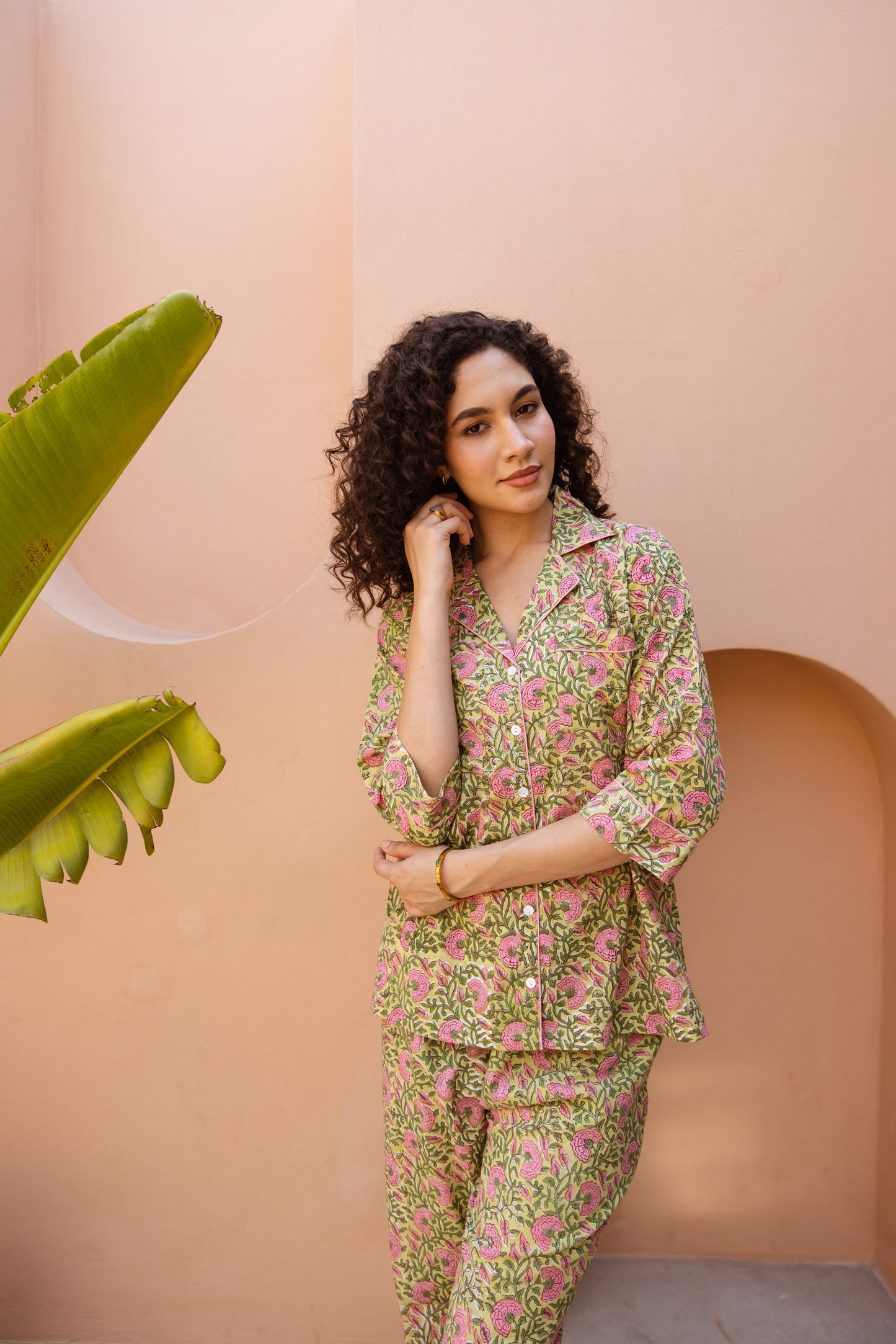 GREEN & PINK FLORAL LONG PJ SET