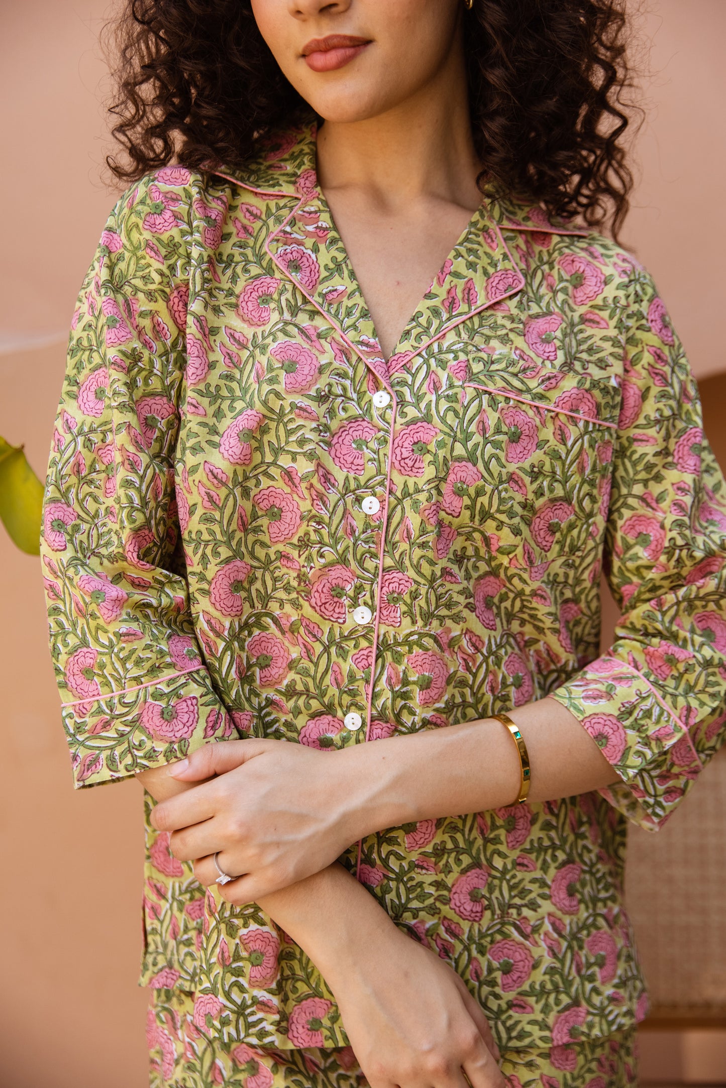 GREEN & PINK FLORAL LONG PJ SET