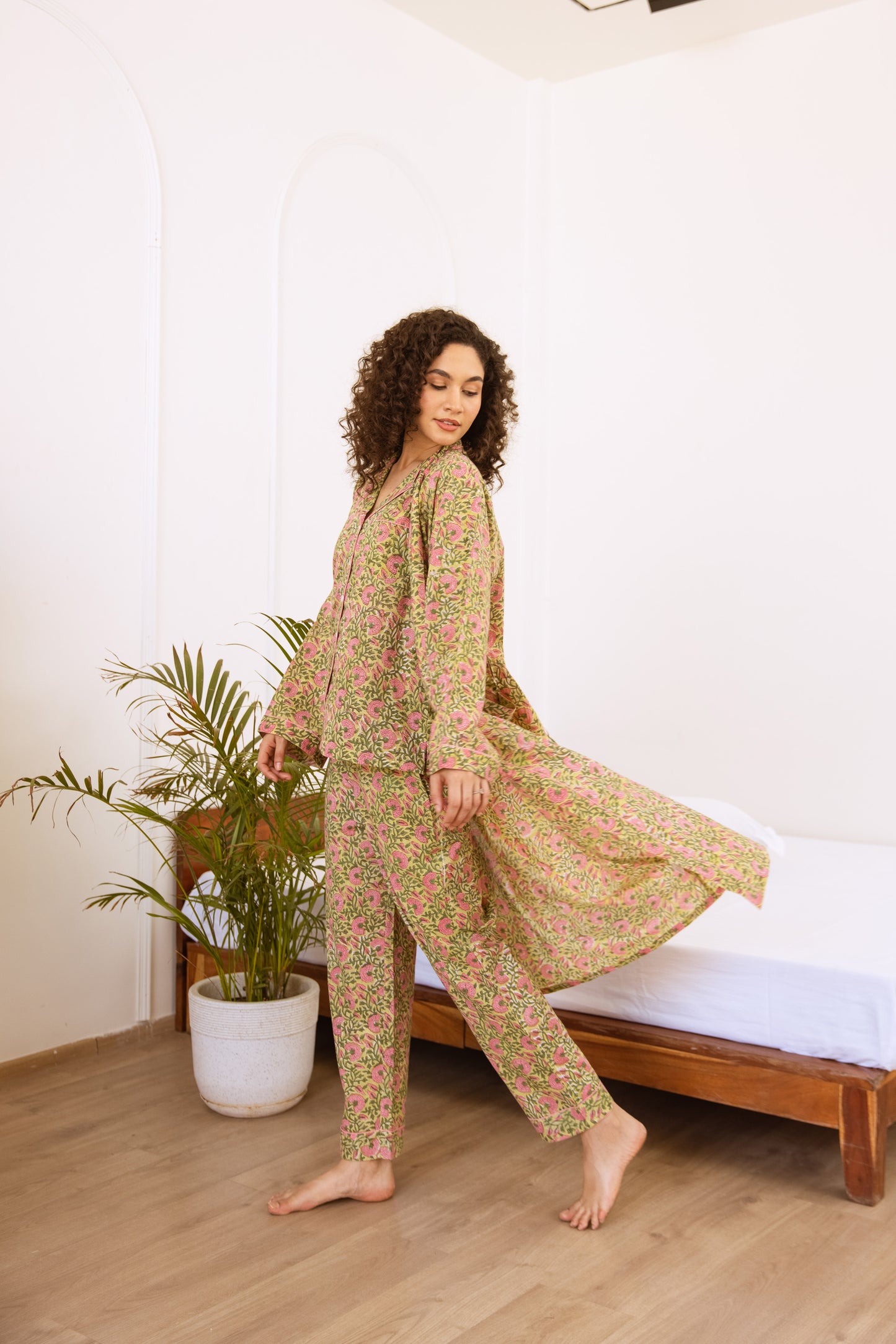 GREEN & PINK FLORAL LONG PJ SET