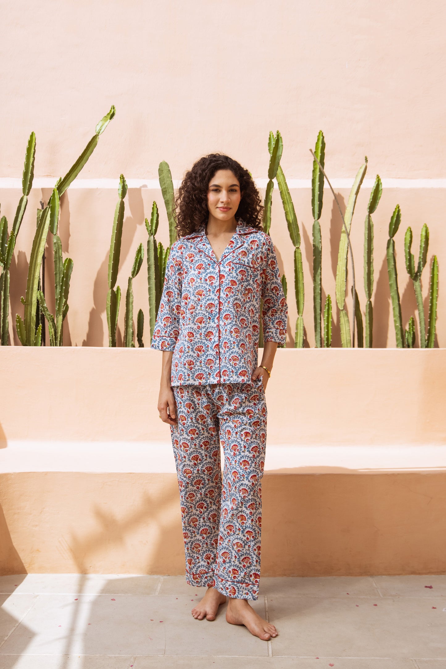 MAROON & BLUE FLORAL LONG PJ SET