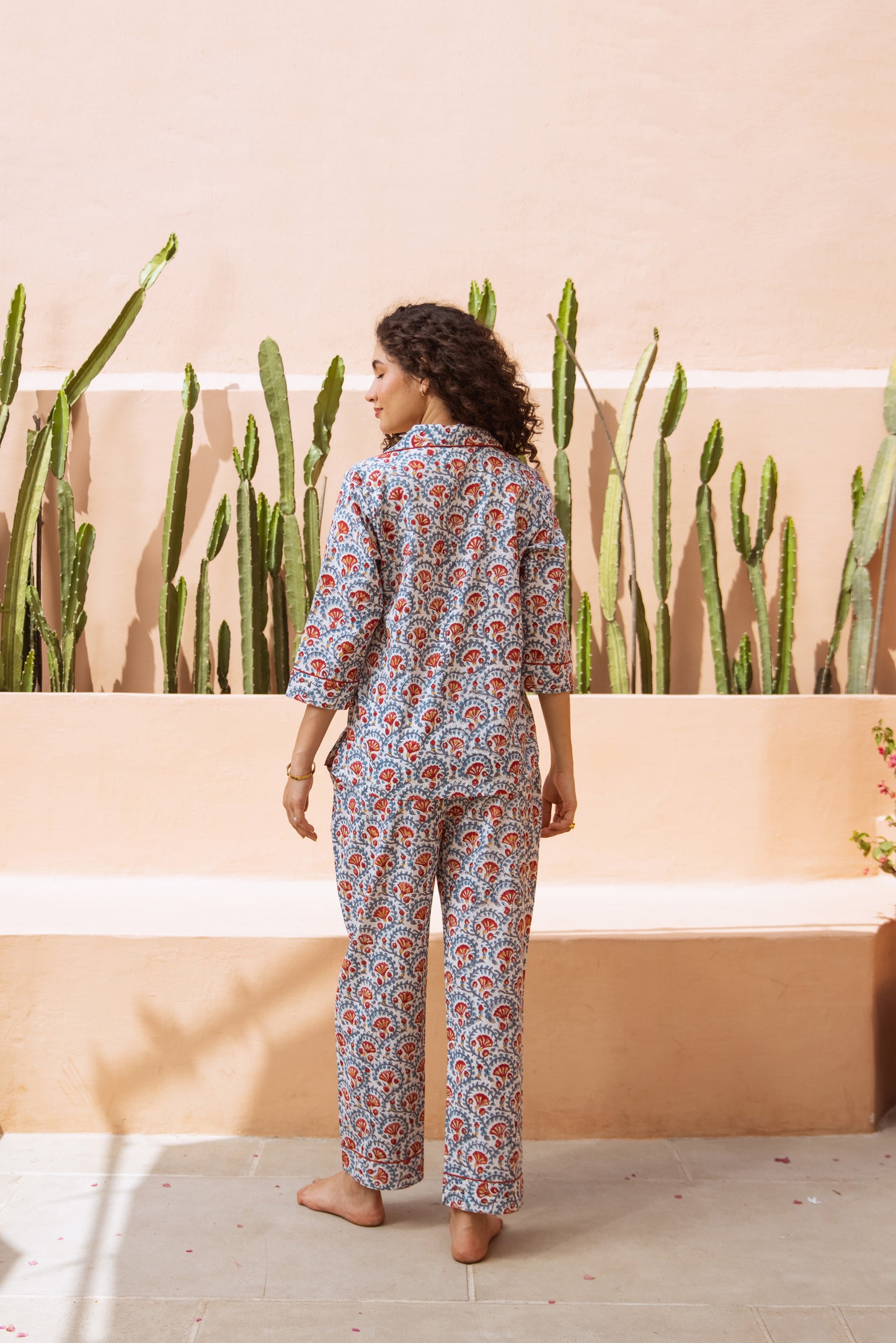 MAROON & BLUE FLORAL LONG PJ SET