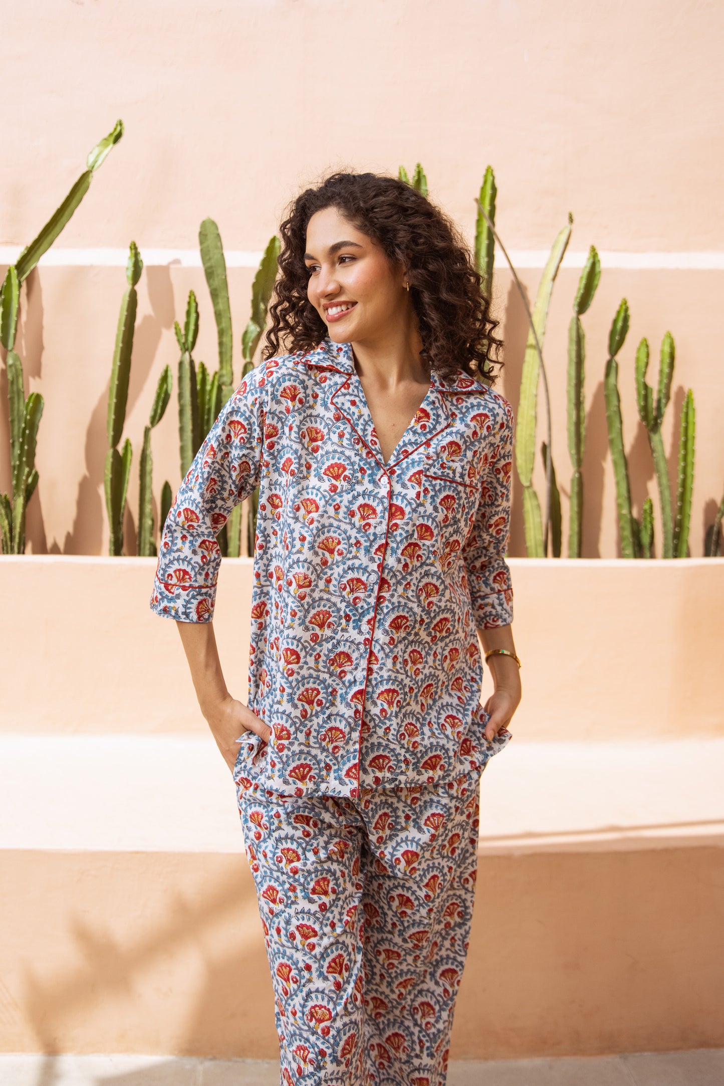 MAROON & BLUE FLORAL LONG PJ SET
