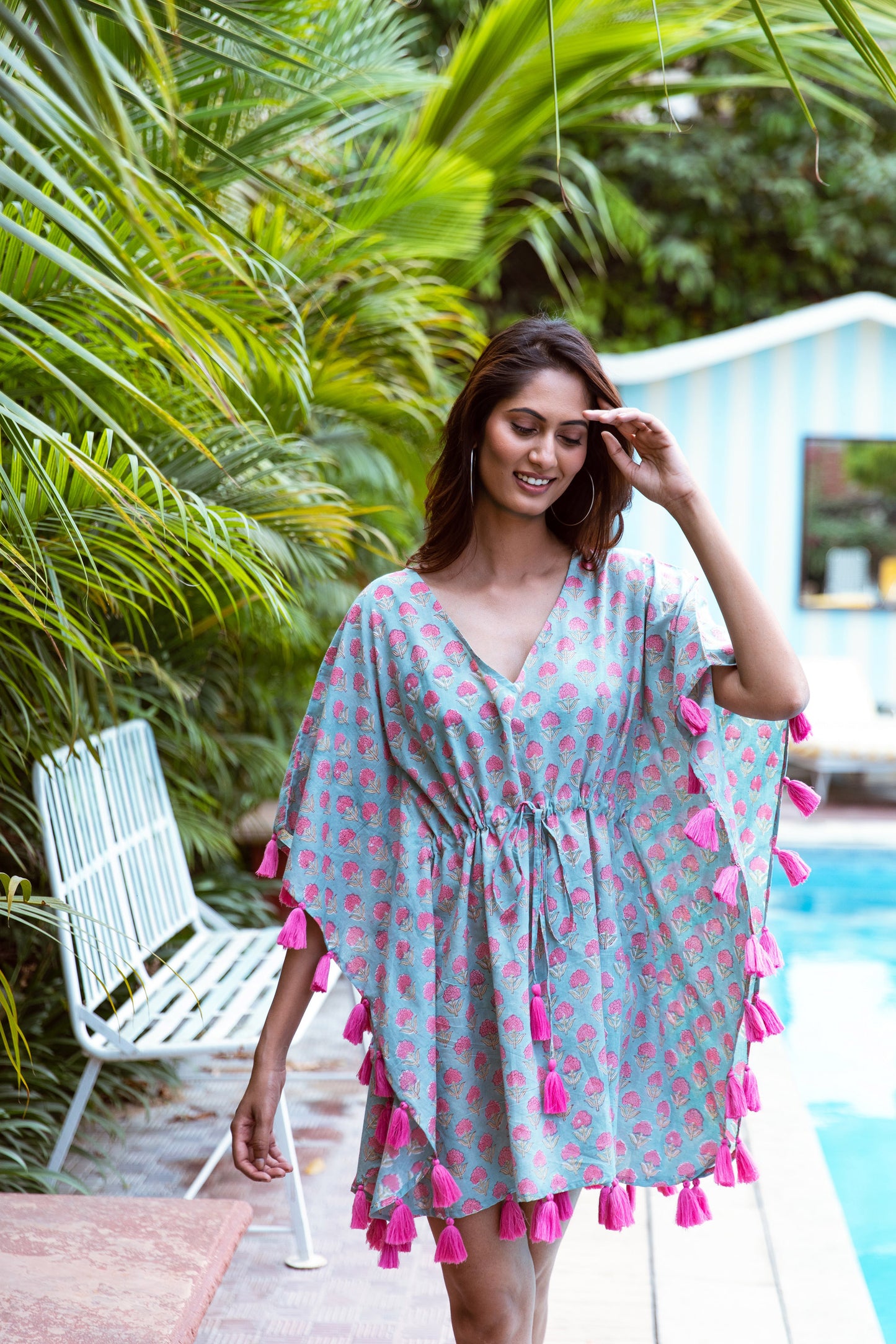 KIARA BLOCK PRINT COVER-UP IN PINK & SEA GREEN FLORAL BOOTI