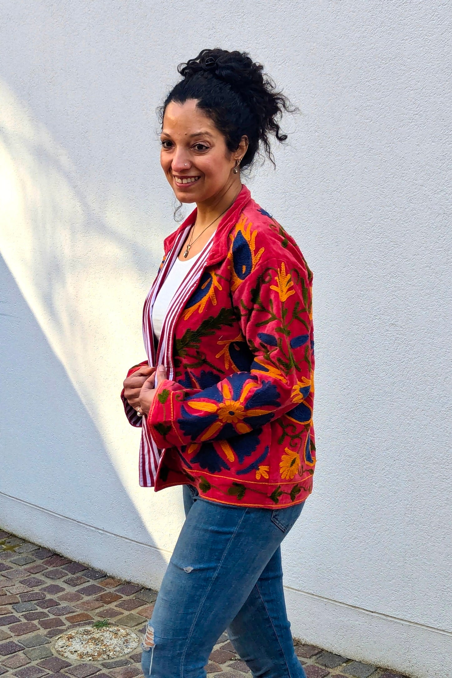 VELVET SUZANI JACKET - RED & ORANGE FLORAL