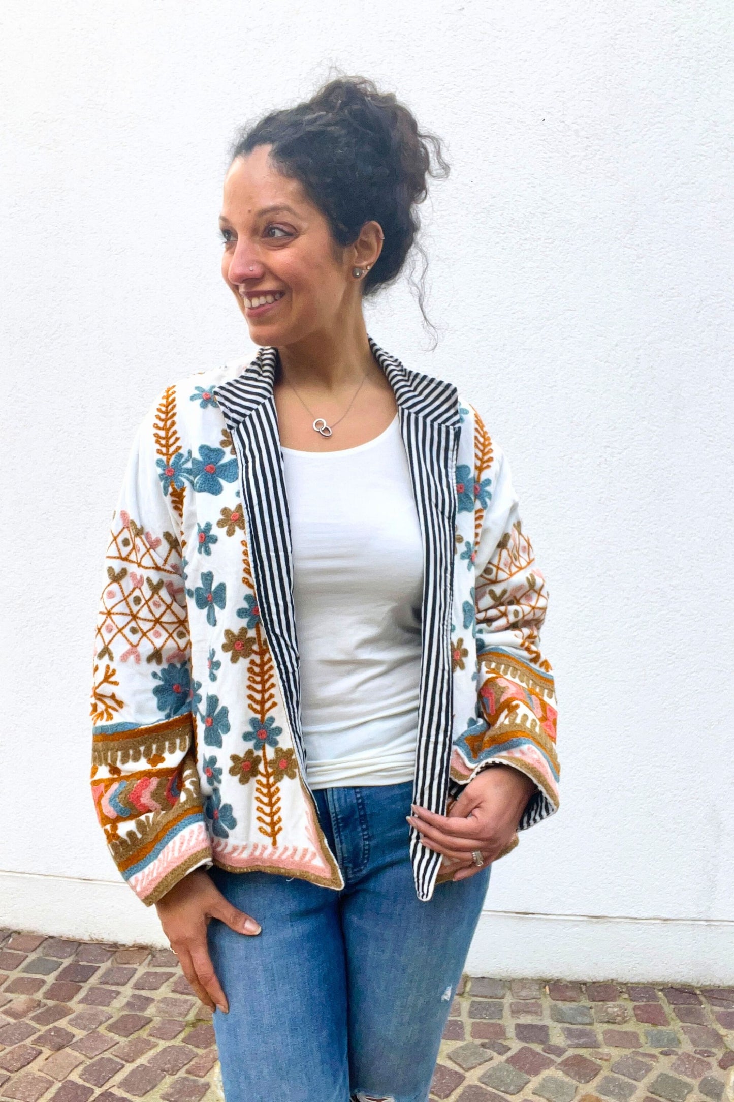 VELVET SUZANI JACKET - IVORY & BROWN
