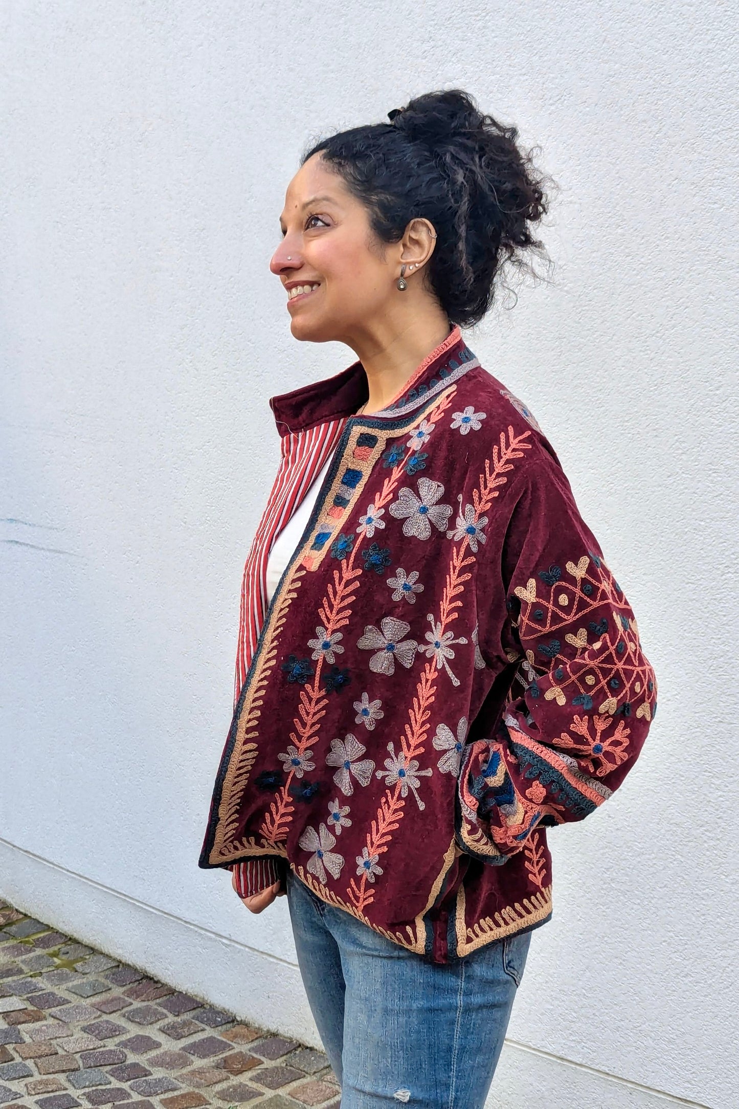 VELVET SUZANI JACKET - MAROON & CORAL FLORAL