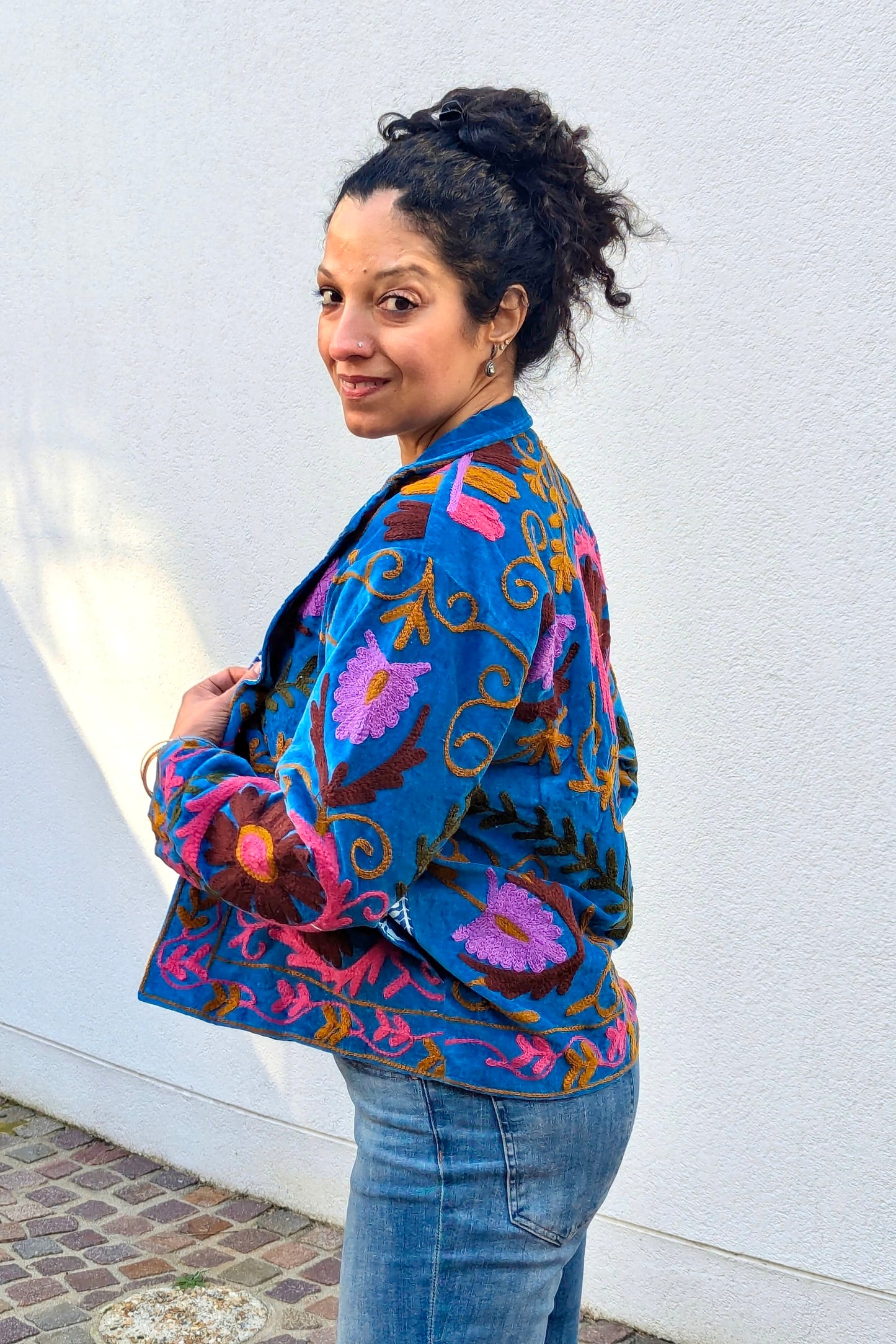 VELVET SUZANI JACKET - BLUE & PINK FLORAL