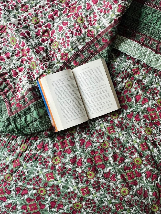 CRIMSON FLORAL VINE BLOCK PRINT COTTON QUILT