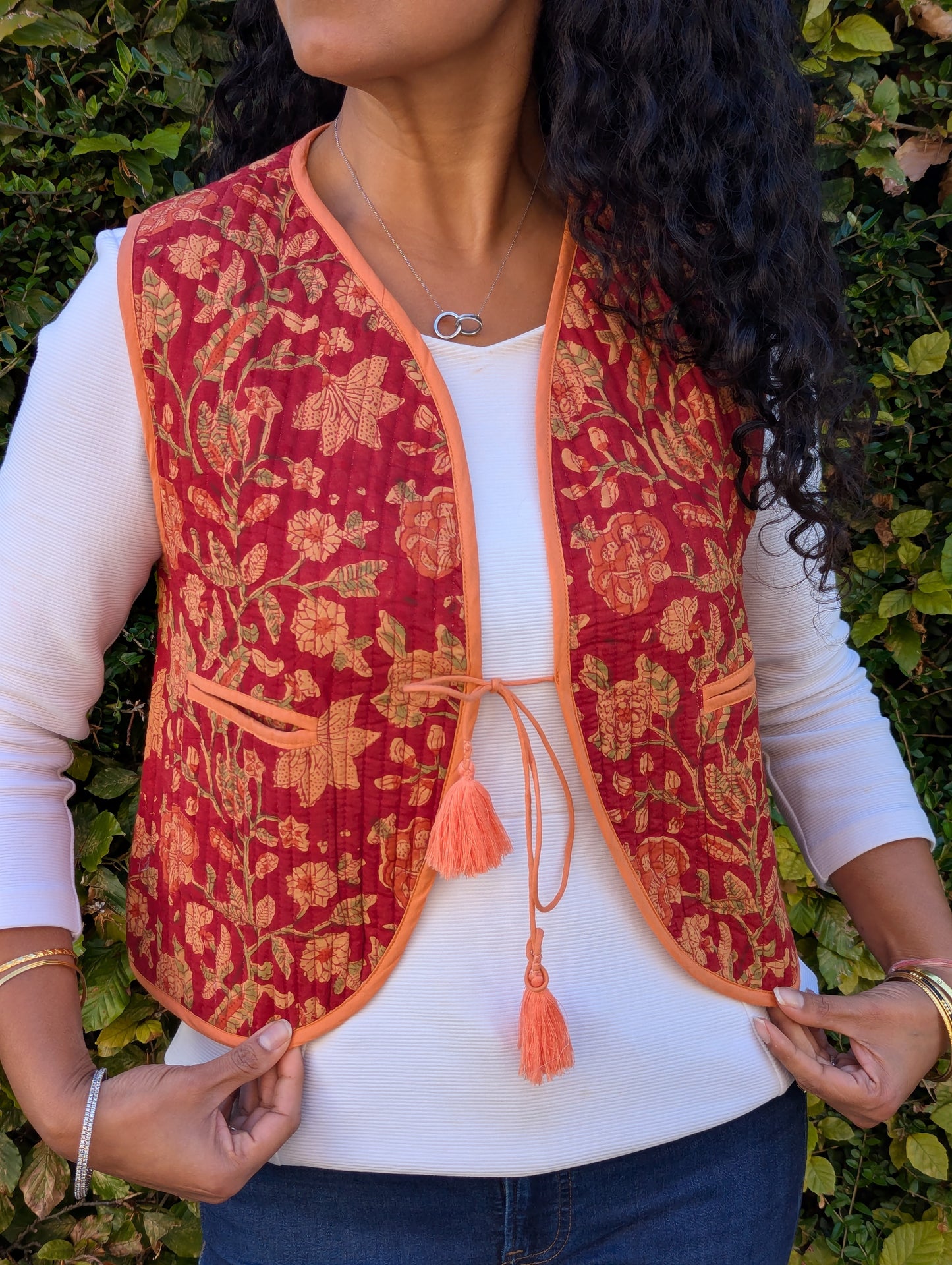 BLOCK PRINT QUILTED WAISTCOAT - MARIGOLD BLOOM