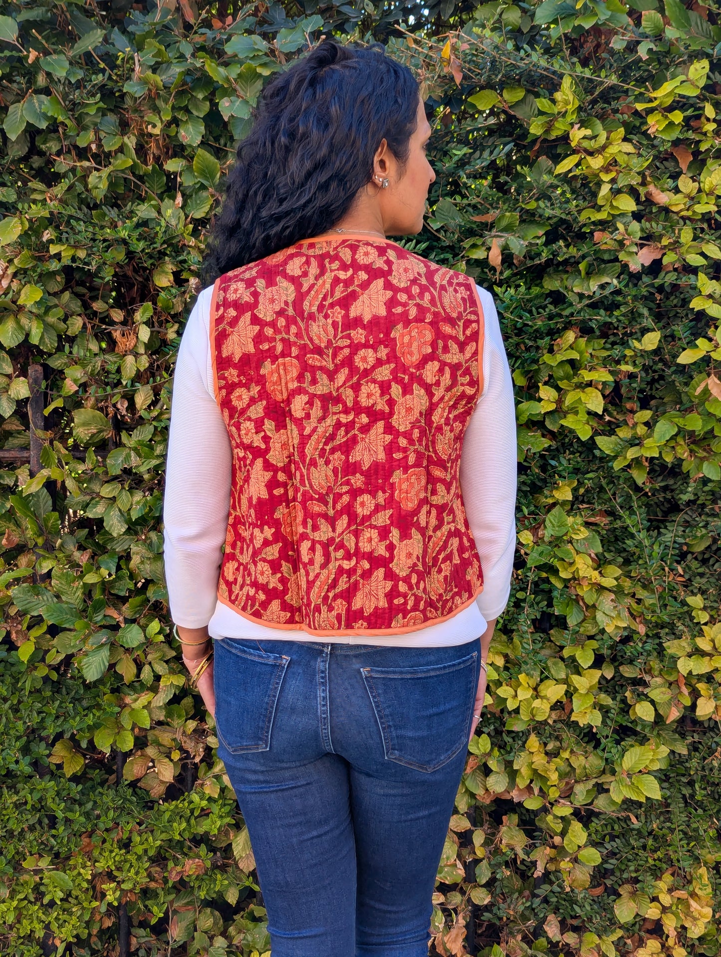 BLOCK PRINT QUILTED WAISTCOAT - MARIGOLD BLOOM