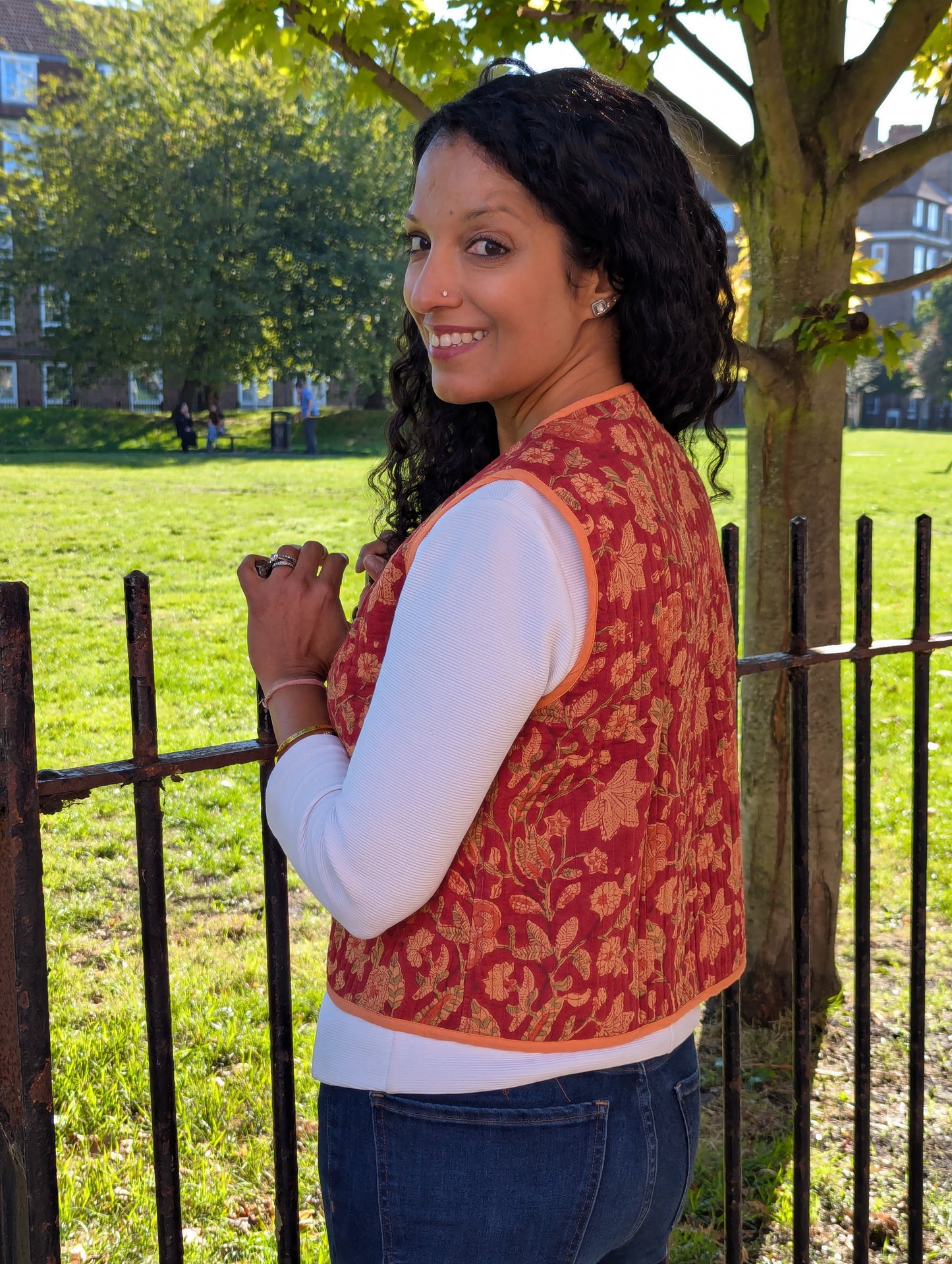 BLOCK PRINT QUILTED WAISTCOAT - MARIGOLD BLOOM