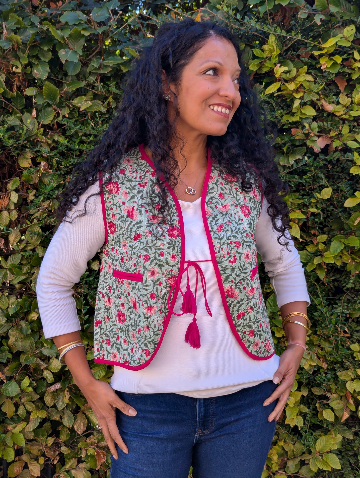BLOCK PRINT QUILTED WAISTCOAT - FLORAL BLOOM