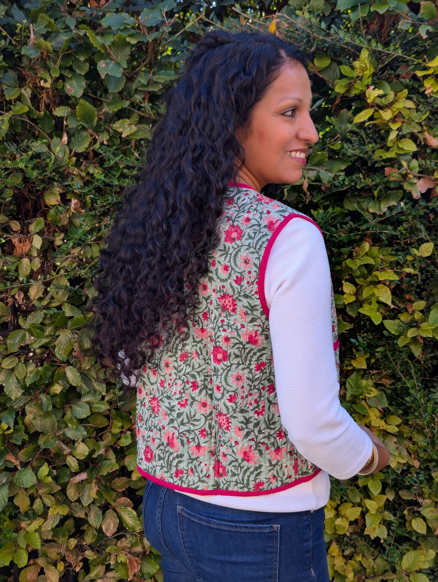 BLOCK PRINT QUILTED WAISTCOAT - FLORAL BLOOM