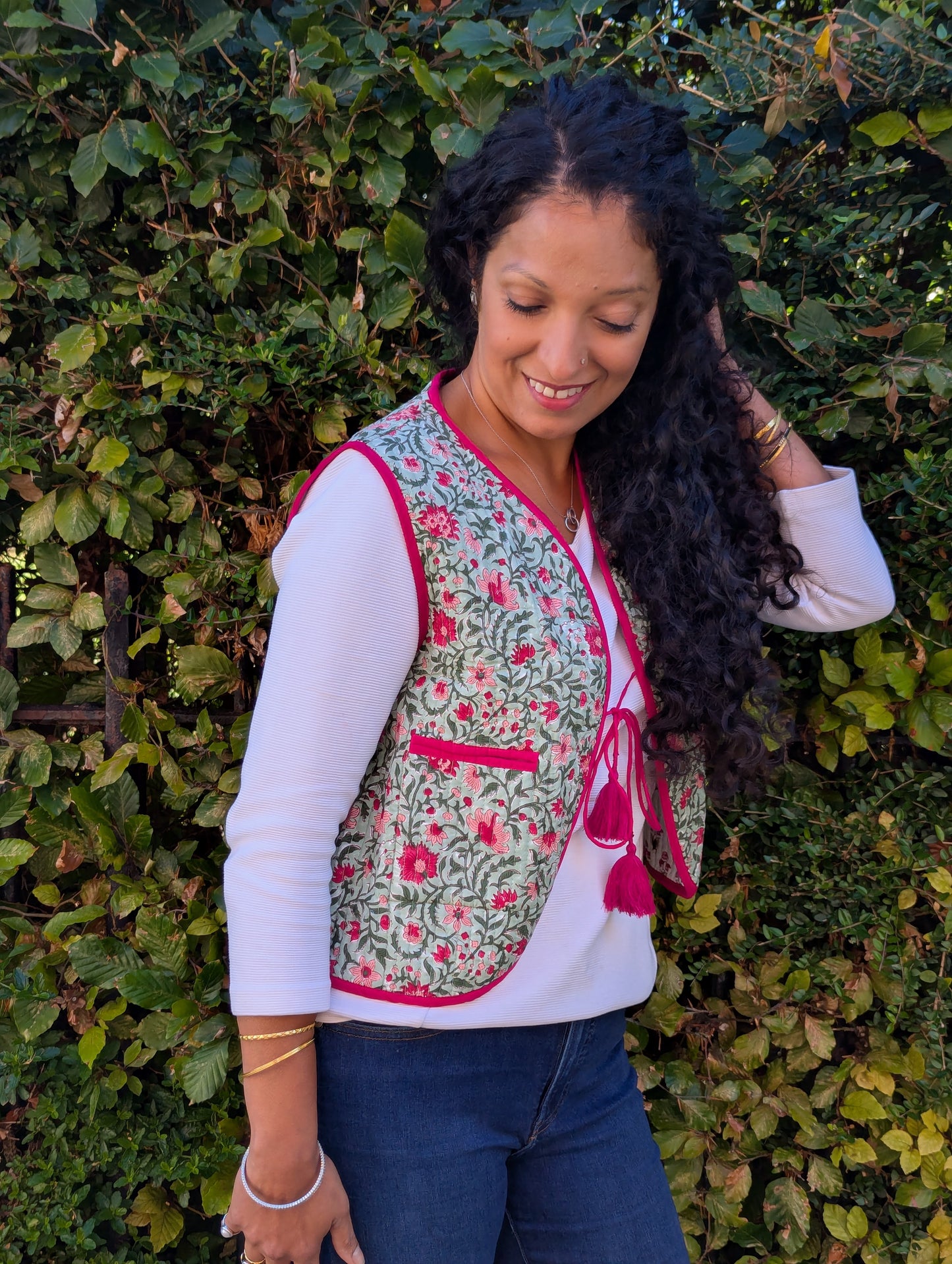 BLOCK PRINT QUILTED WAISTCOAT - FLORAL BLOOM