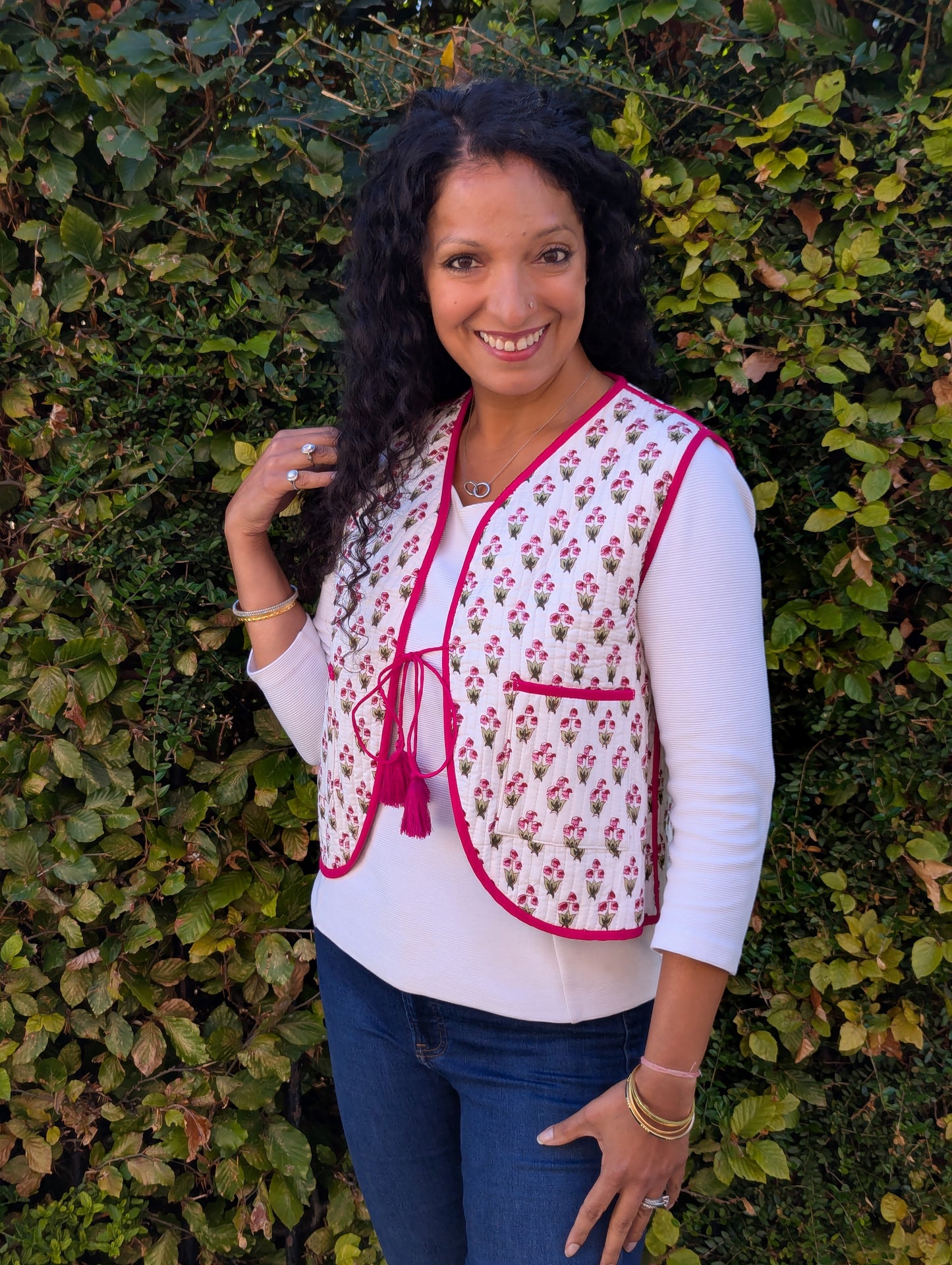 BLOCK PRINT QUILTED WAISTCOAT - FLORAL BLOOM