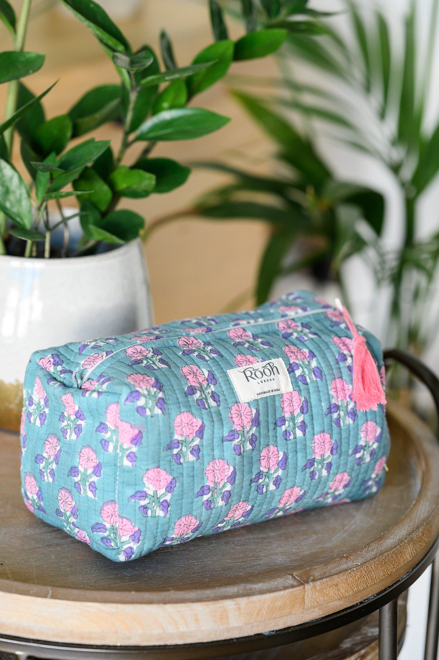 QUILTED COTTON WASH BAG - DUCKEGG BLUE FLORAL