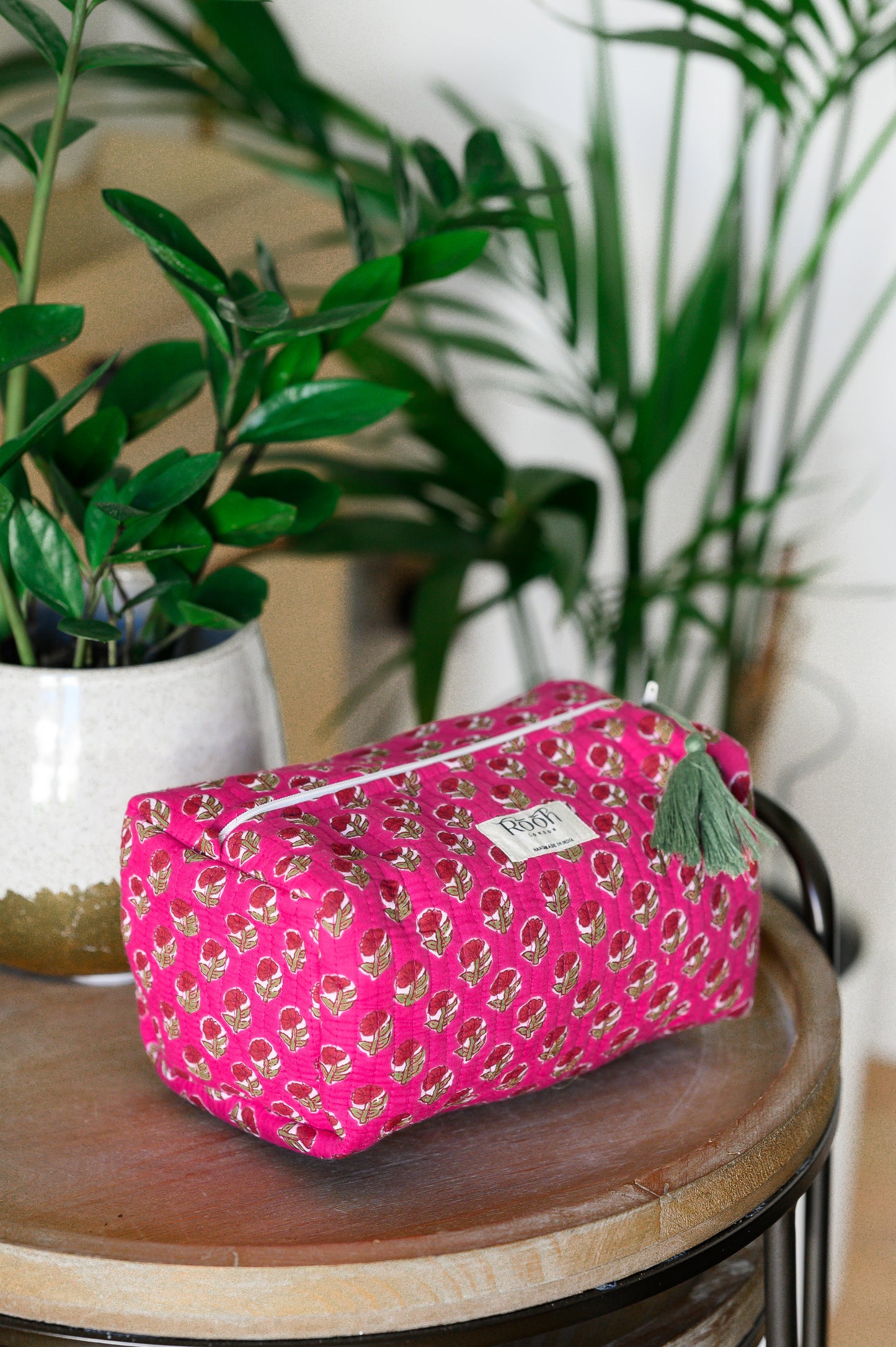 QUILTED COTTON WASH BAG - RANI PINK BLOOM