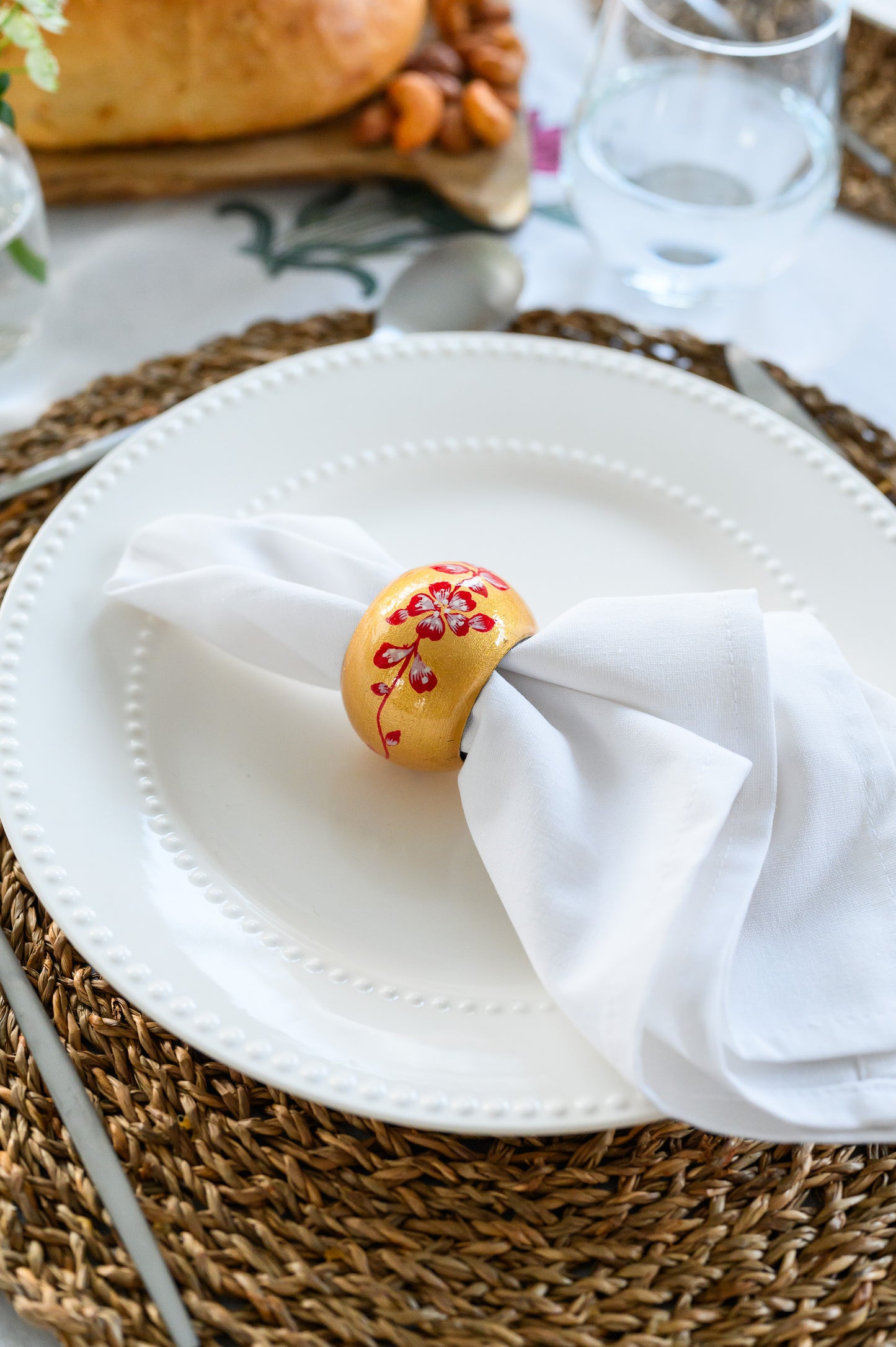 GOLD FLORAL HAND PAINTED NAPKIN RINGS
