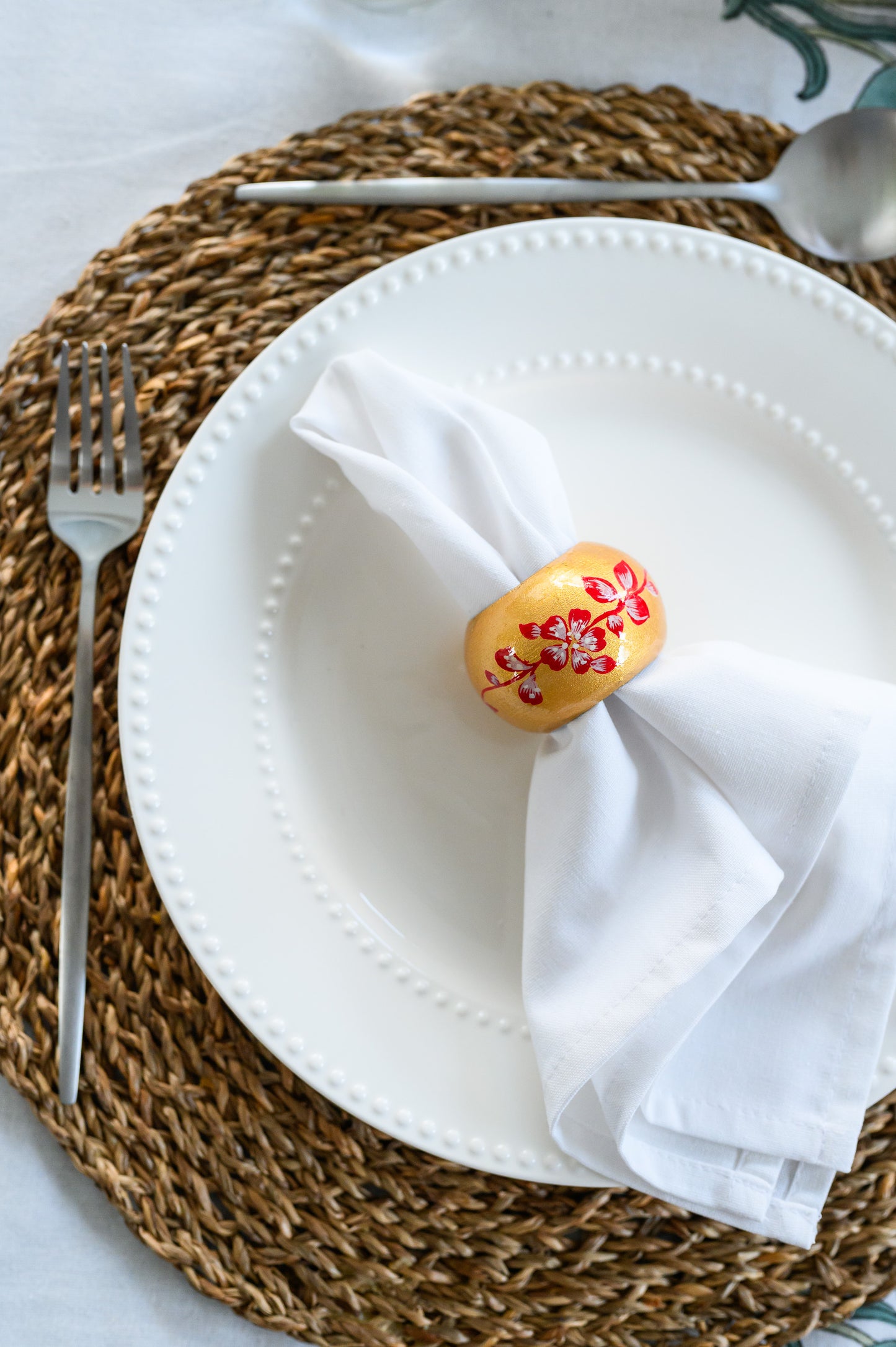 GOLD FLORAL HAND PAINTED NAPKIN RINGS