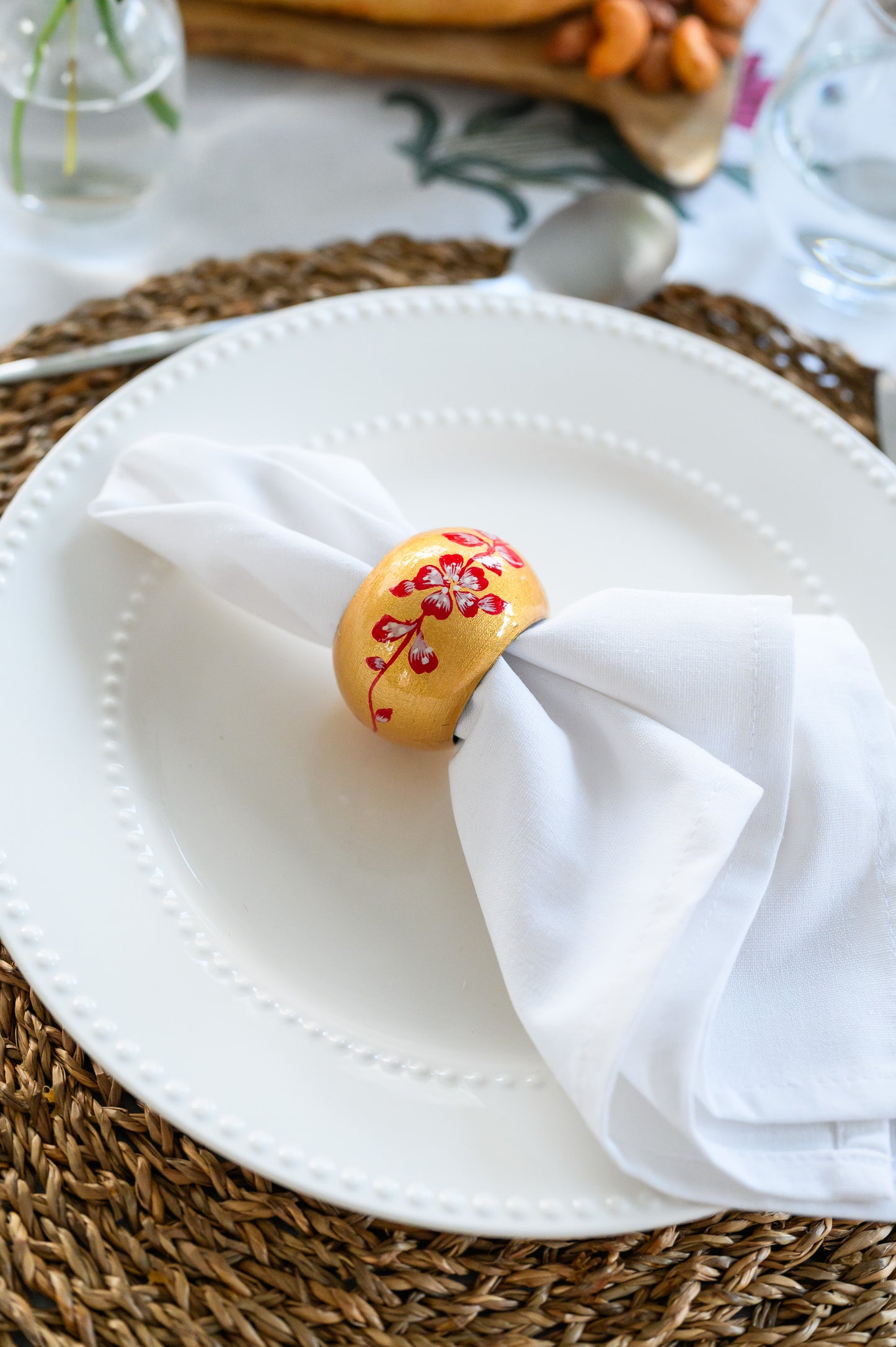 GOLD FLORAL HAND PAINTED NAPKIN RINGS