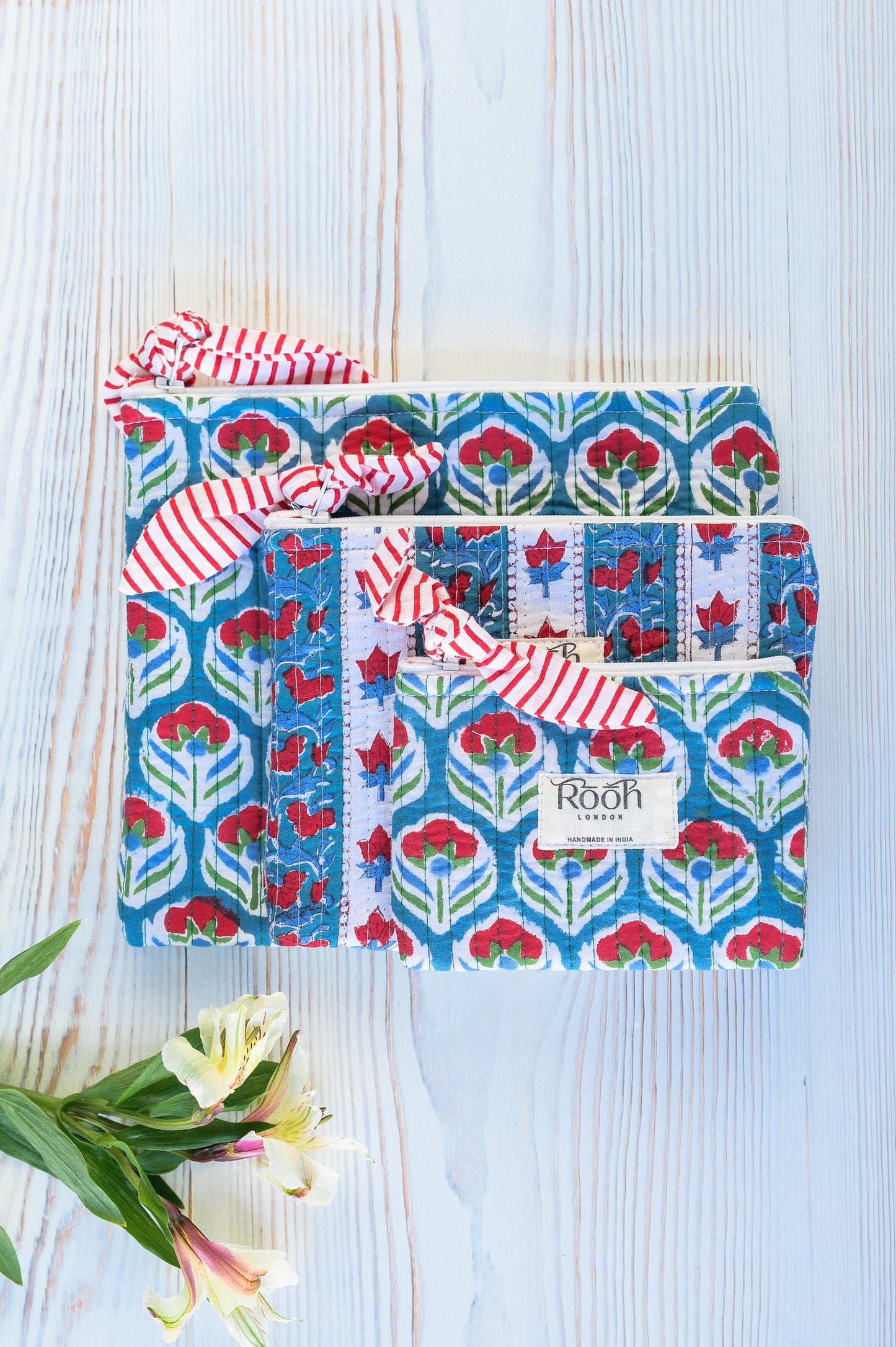 SCARLET BLOOM QUILTED ESSENTIALS POUCH SET