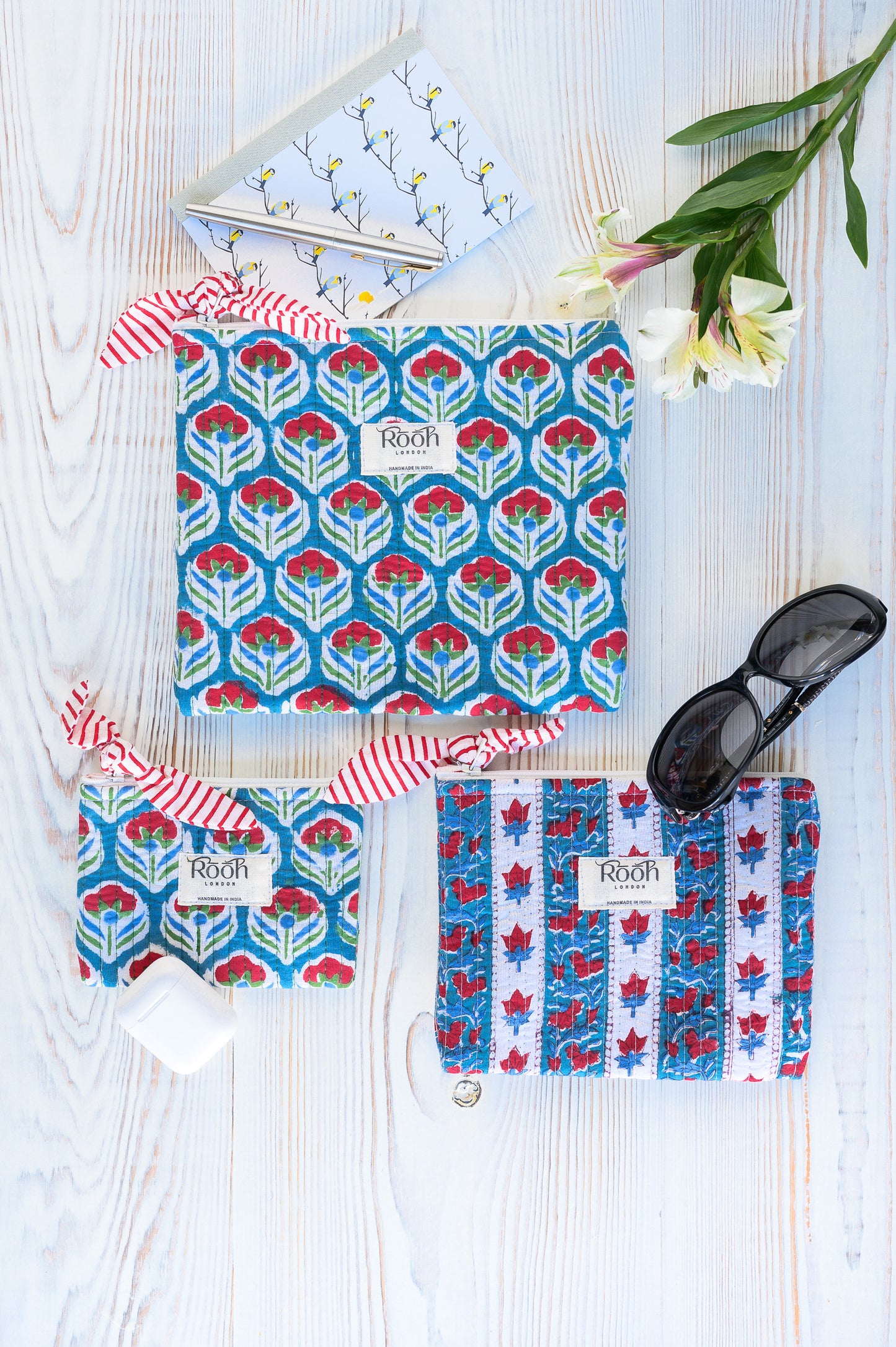 SCARLET BLOOM QUILTED ESSENTIALS POUCH SET