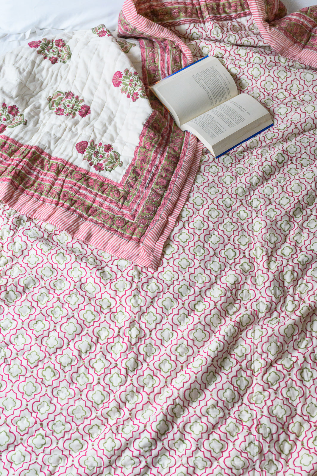 PINK BLOSSOM BLOCK PRINT COTTON QUILT