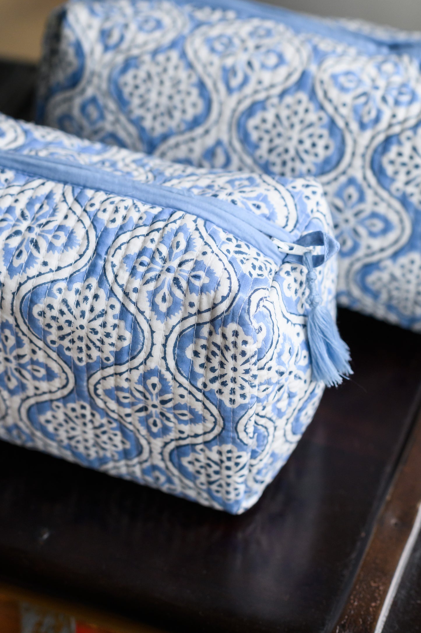 Blue Ogeo Cotton Quilted Wash Bag
