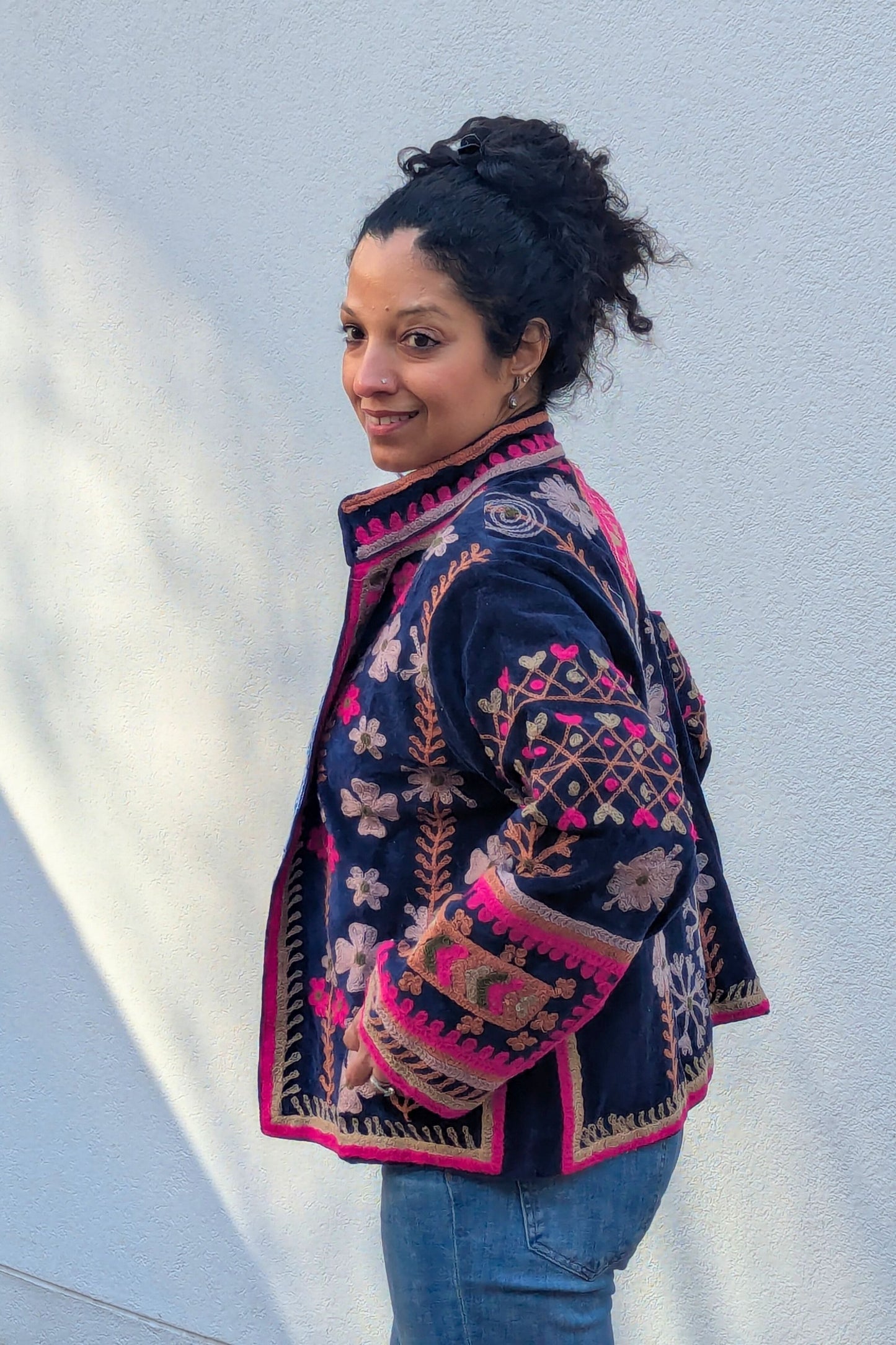 VELVET SUZANI JACKET - NAVY & FUSCHIA FLORAL