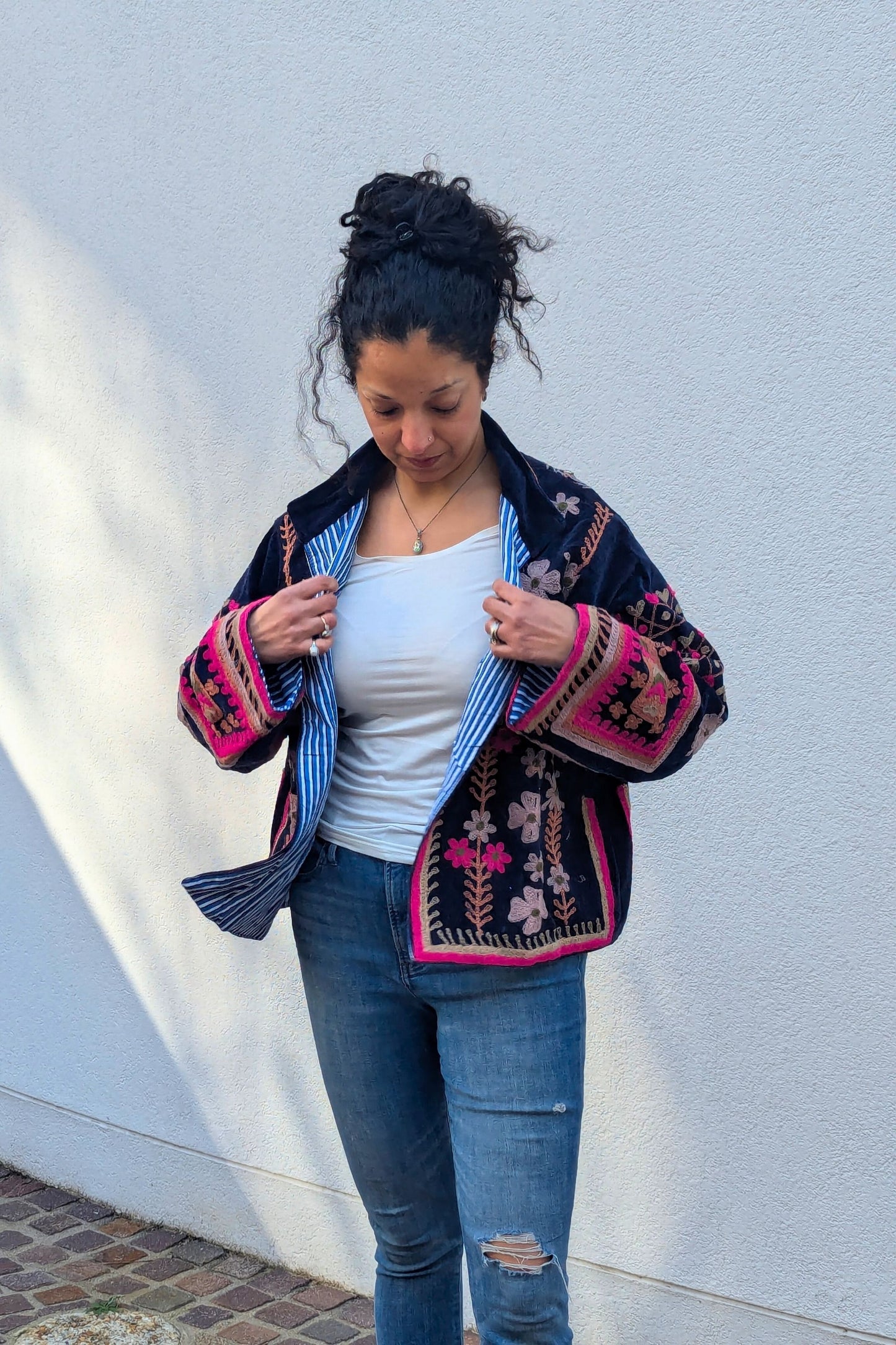 VELVET SUZANI JACKET - NAVY & FUSCHIA FLORAL