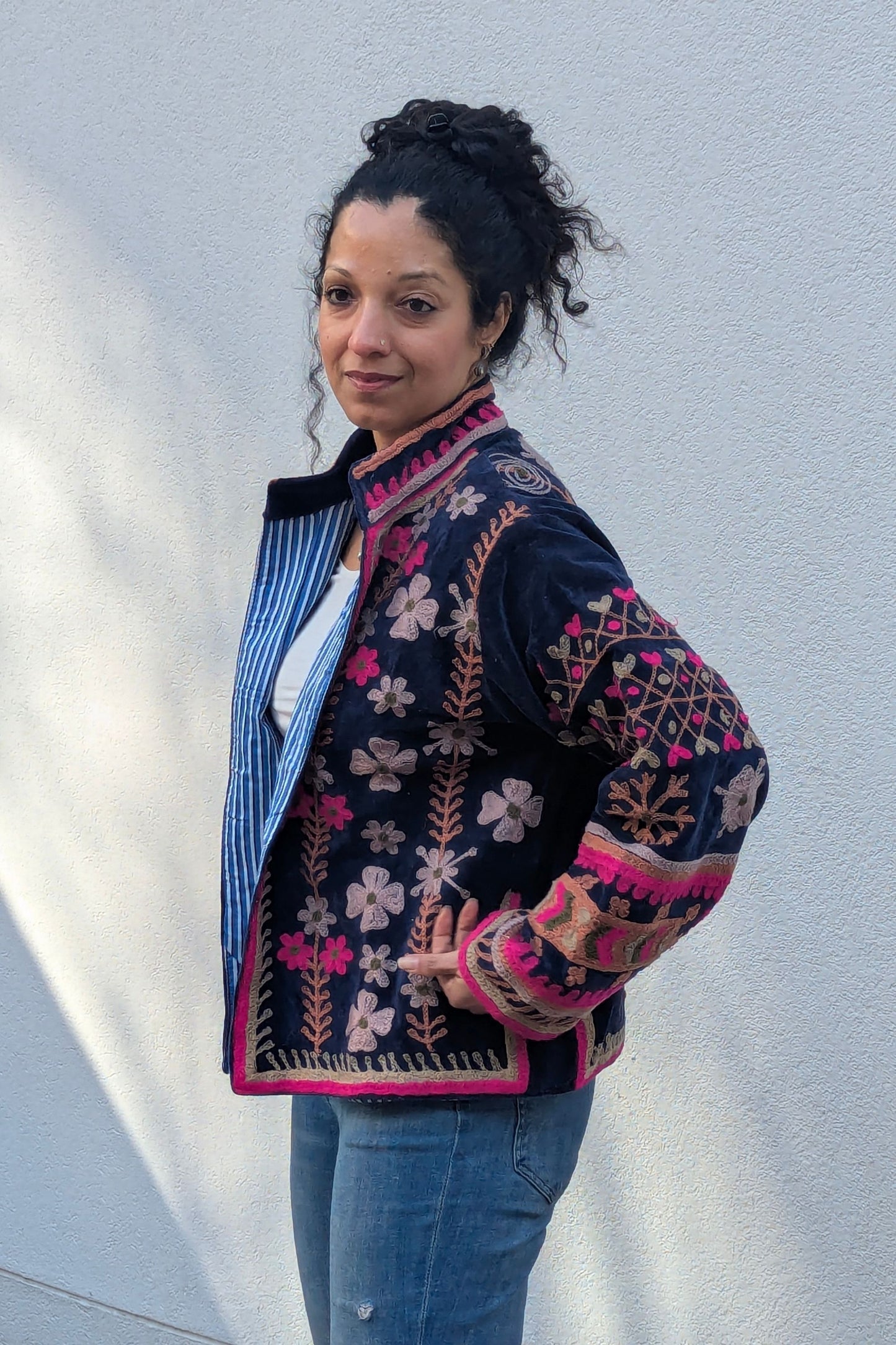 VELVET SUZANI JACKET - NAVY & FUSCHIA FLORAL