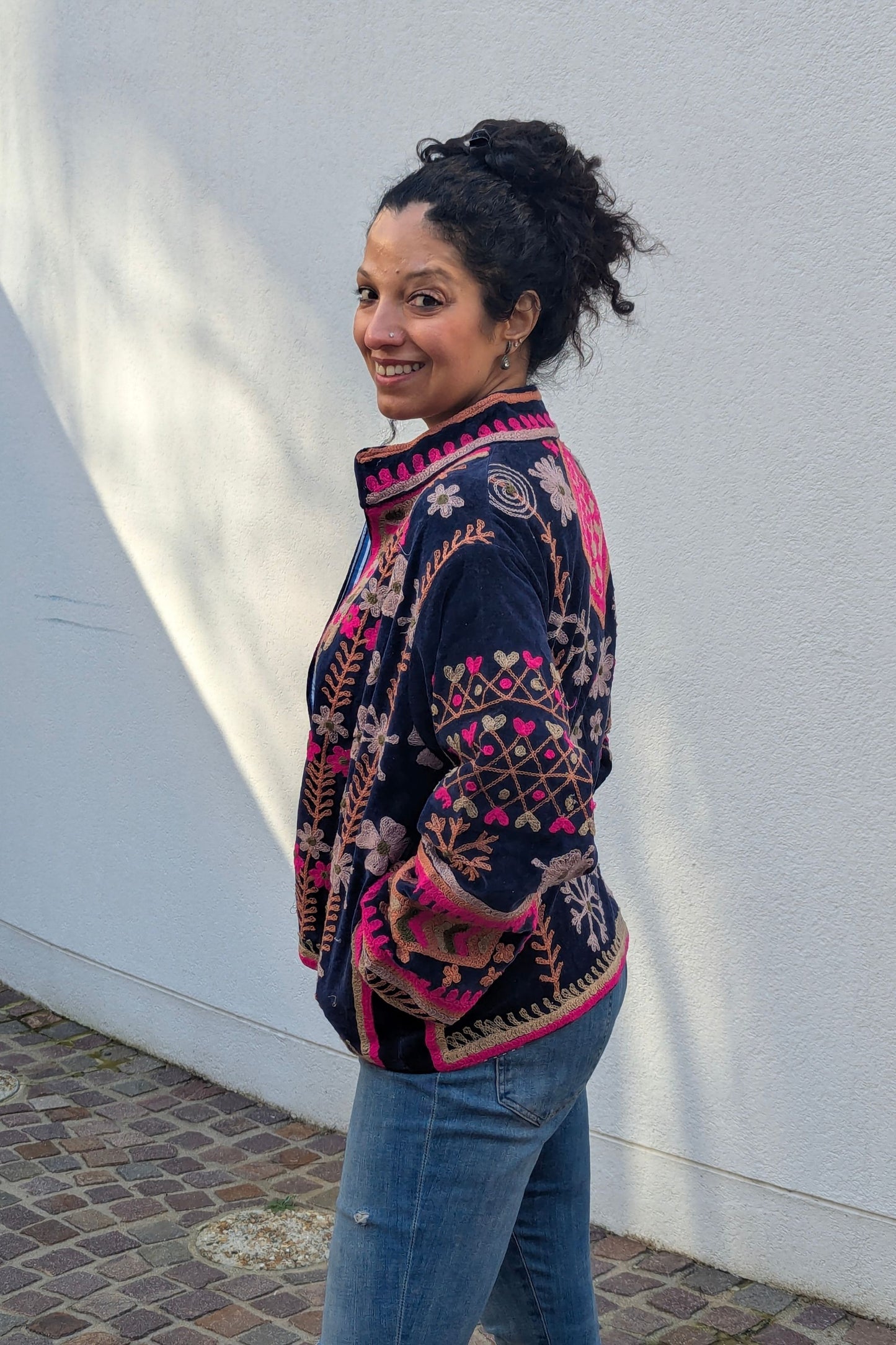 VELVET SUZANI JACKET - NAVY & FUSCHIA FLORAL