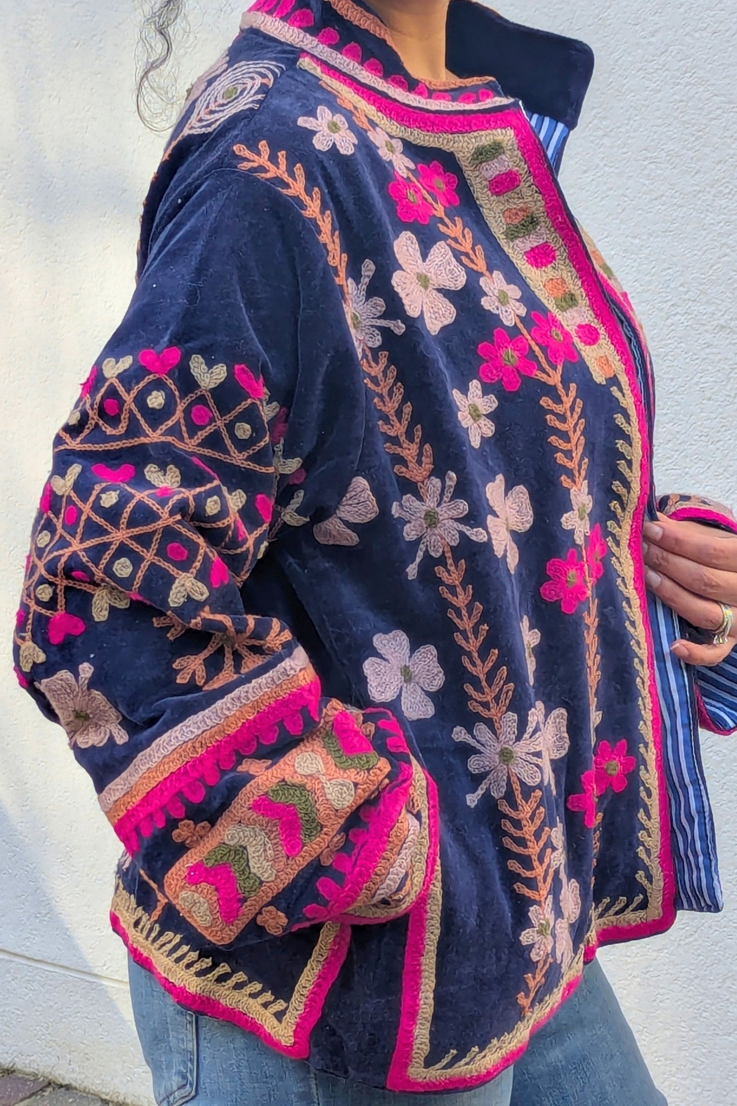 VELVET SUZANI JACKET - NAVY & FUSCHIA FLORAL