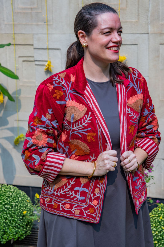 VELVET SUZANI JACKET - MAROON FLORAL