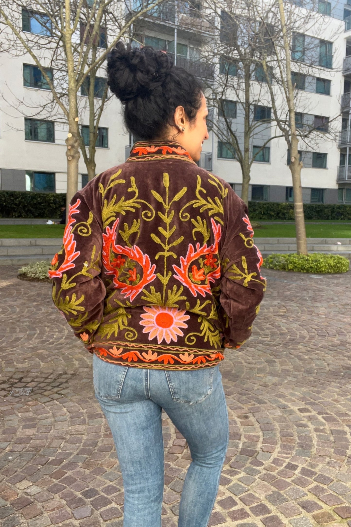 VELVET SUZANI JACKET - CHOCOLATE & CORAL
