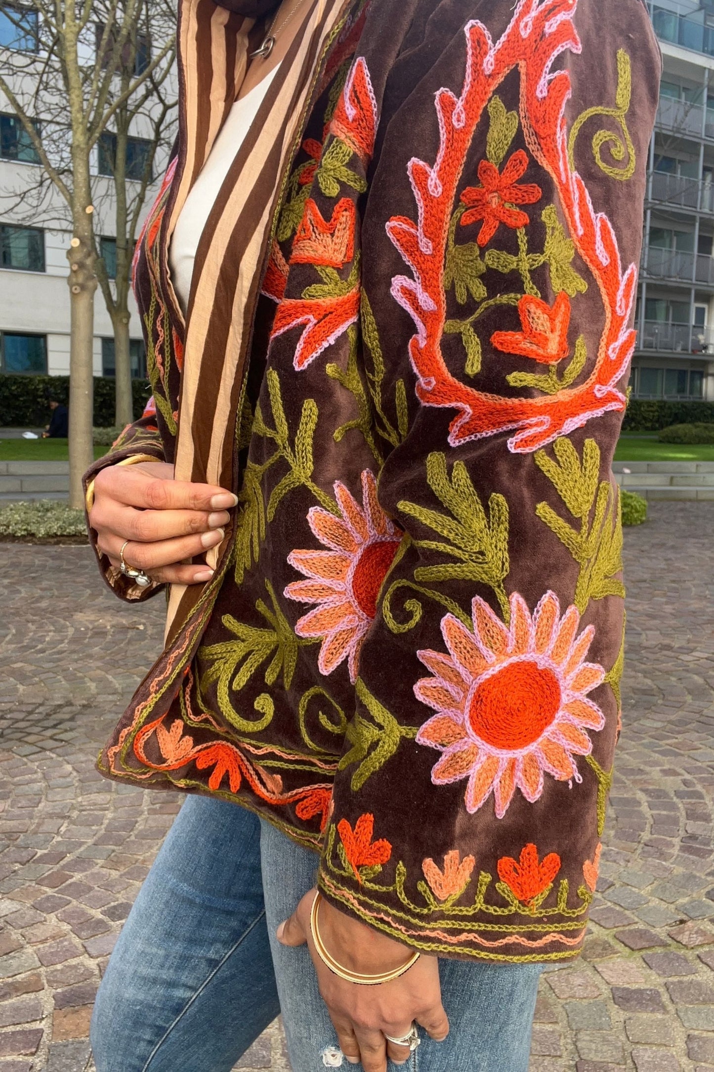 VELVET SUZANI JACKET - CHOCOLATE & CORAL