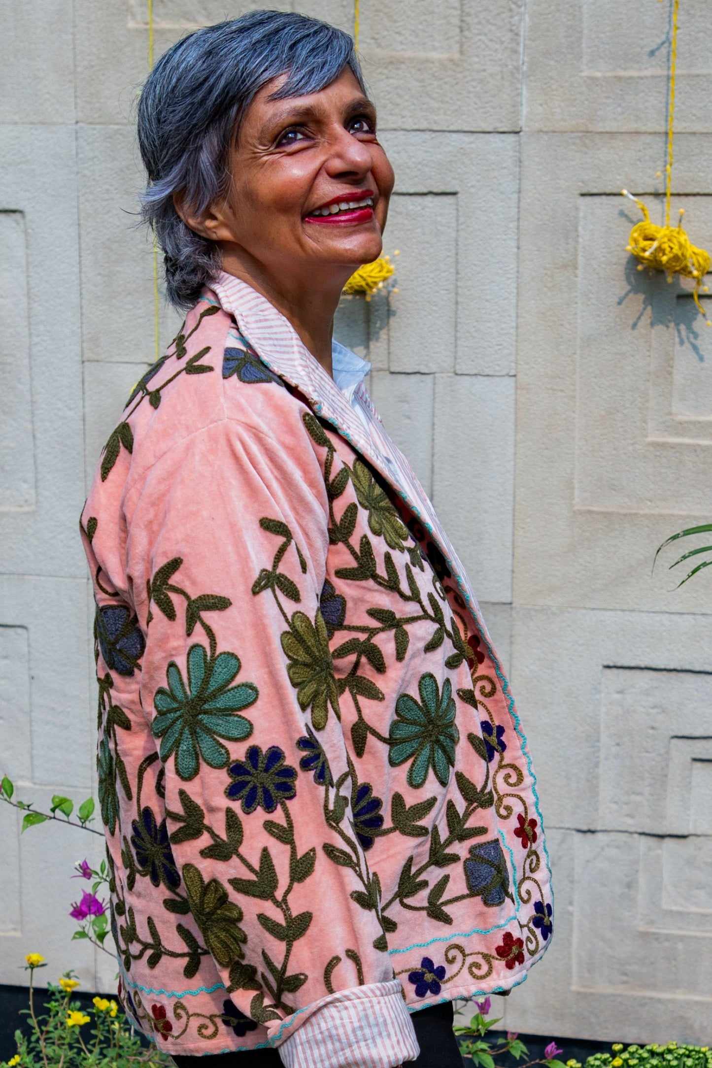 VELVET SUZANI JACKET - PEACH & GREEN FLORAL