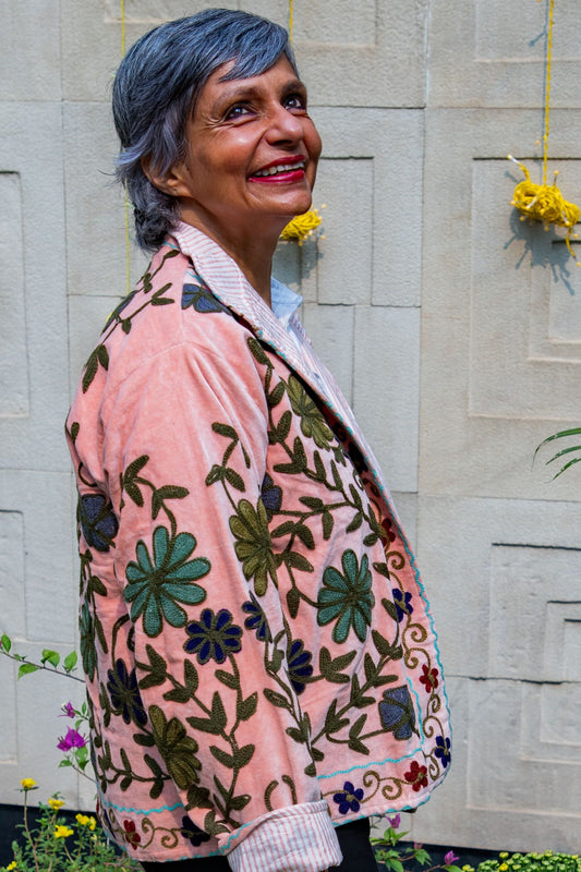 VELVET SUZANI JACKET - PEACH & GREEN FLORAL