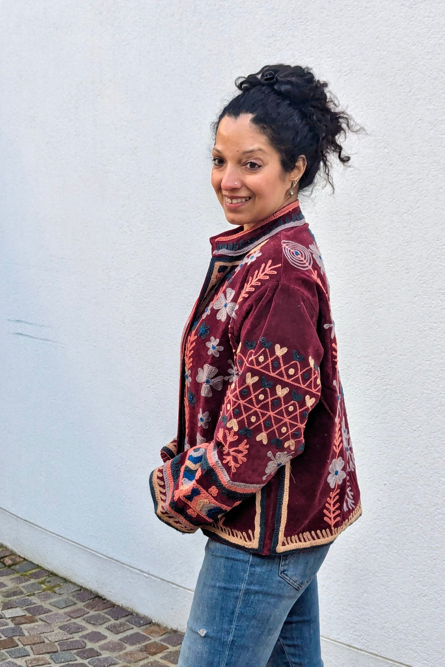 VELVET SUZANI JACKET - MAROON & CORAL FLORAL