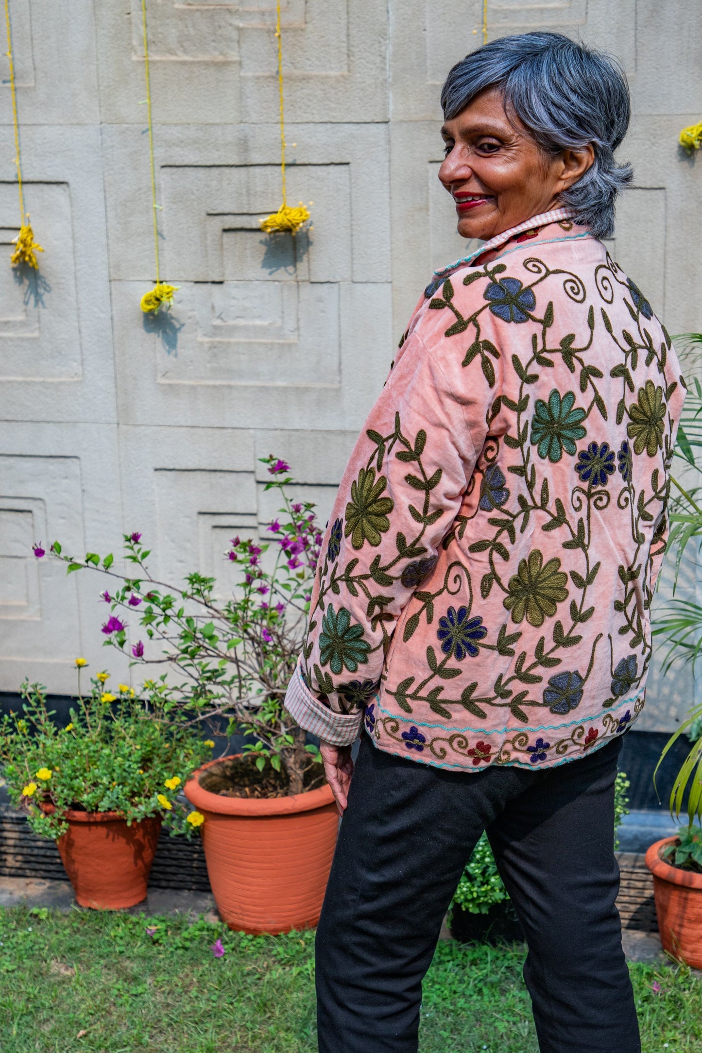VELVET SUZANI JACKET - PEACH & GREEN FLORAL