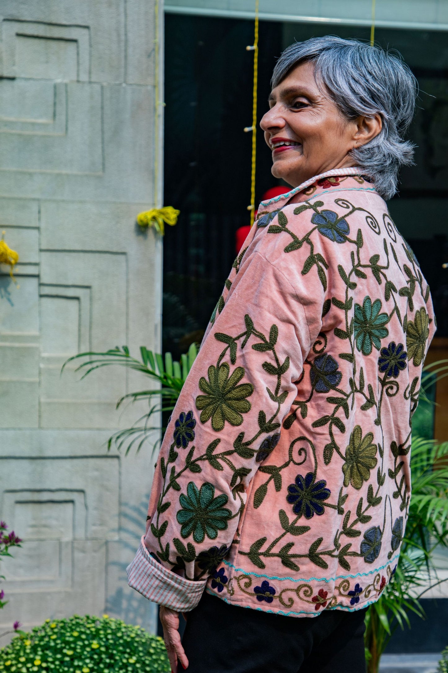 VELVET SUZANI JACKET - PEACH & GREEN FLORAL