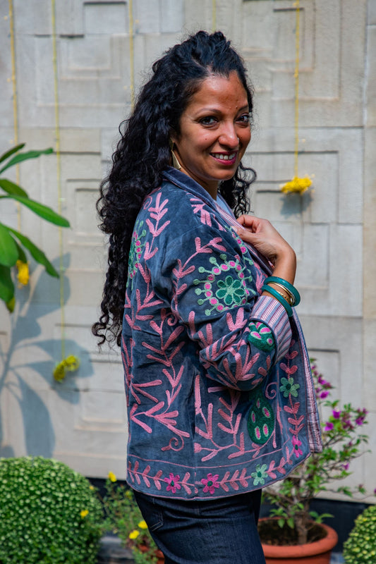 VELVET SUZANI JACKET - CHARCOAL GREY