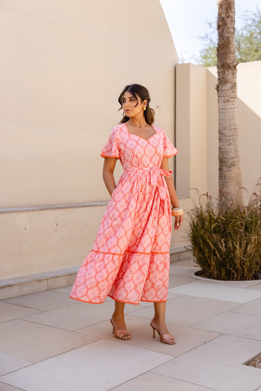 NOOR DRESS - CORAL BLOOM