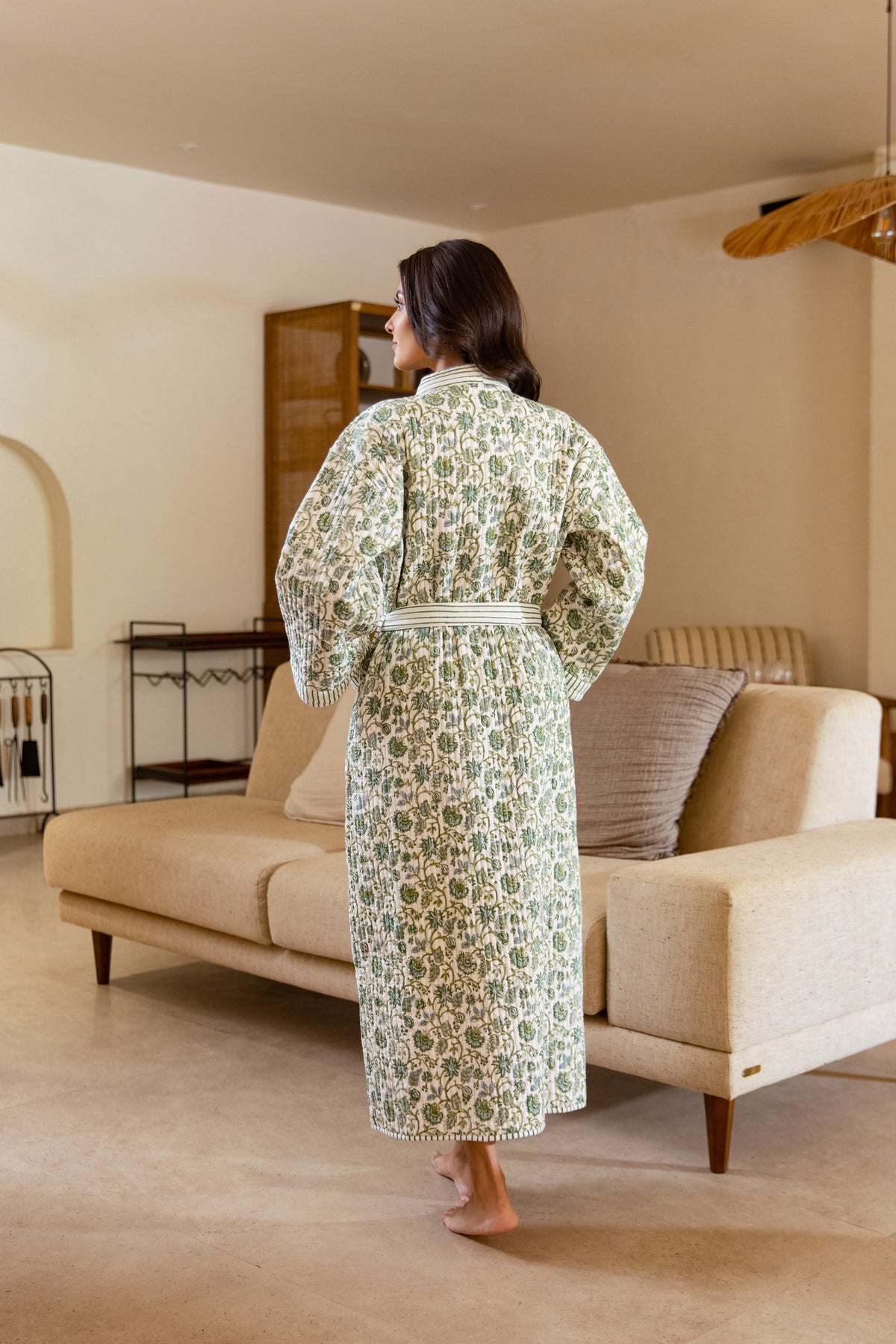 LUXURY QUILTED COTTON ROBE - BOTANICAL VINE