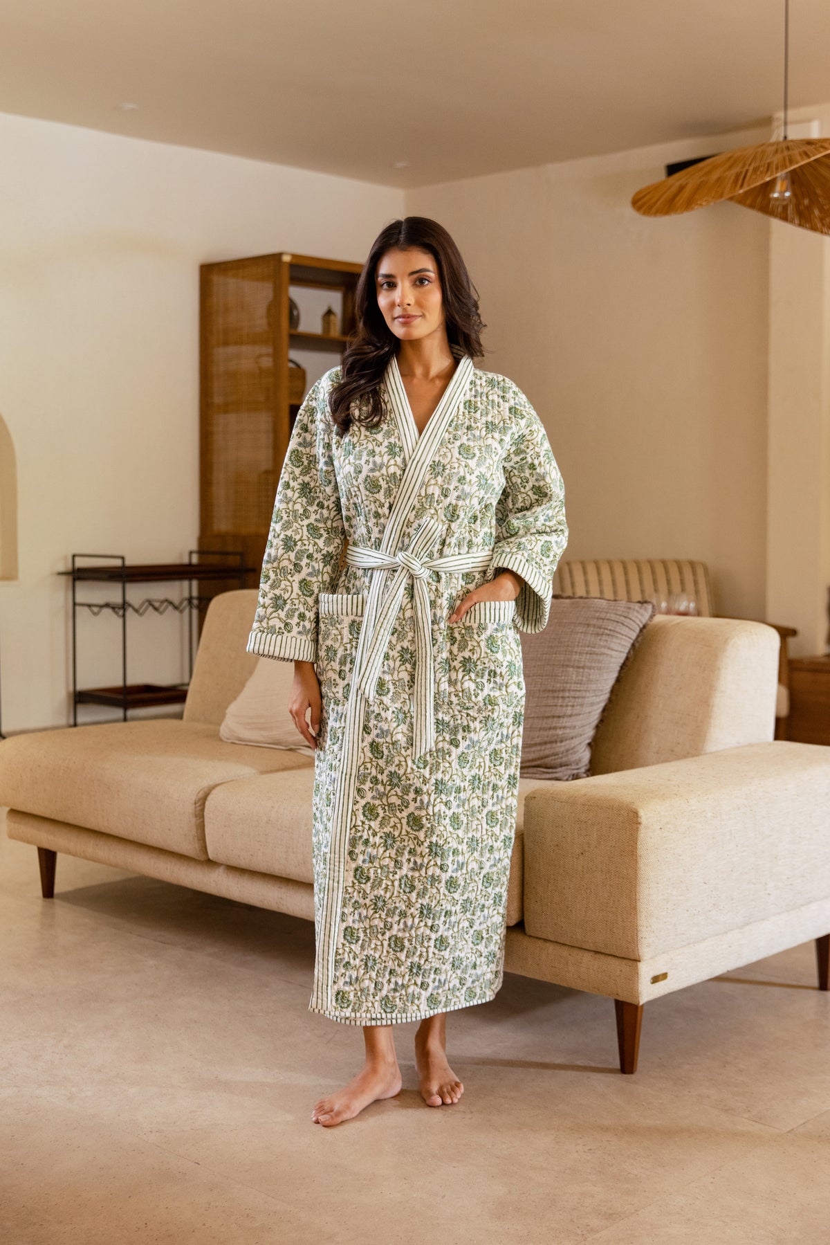 LUXURY QUILTED COTTON ROBE - BOTANICAL VINE