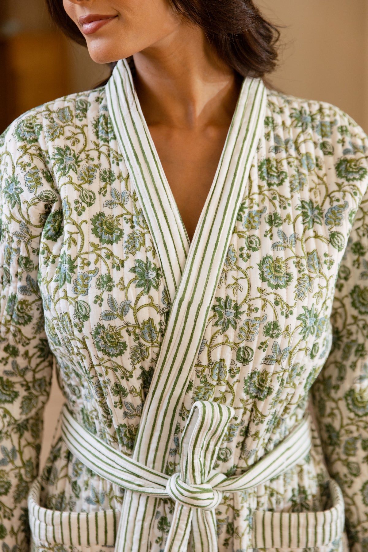 LUXURY QUILTED COTTON ROBE - BOTANICAL VINE