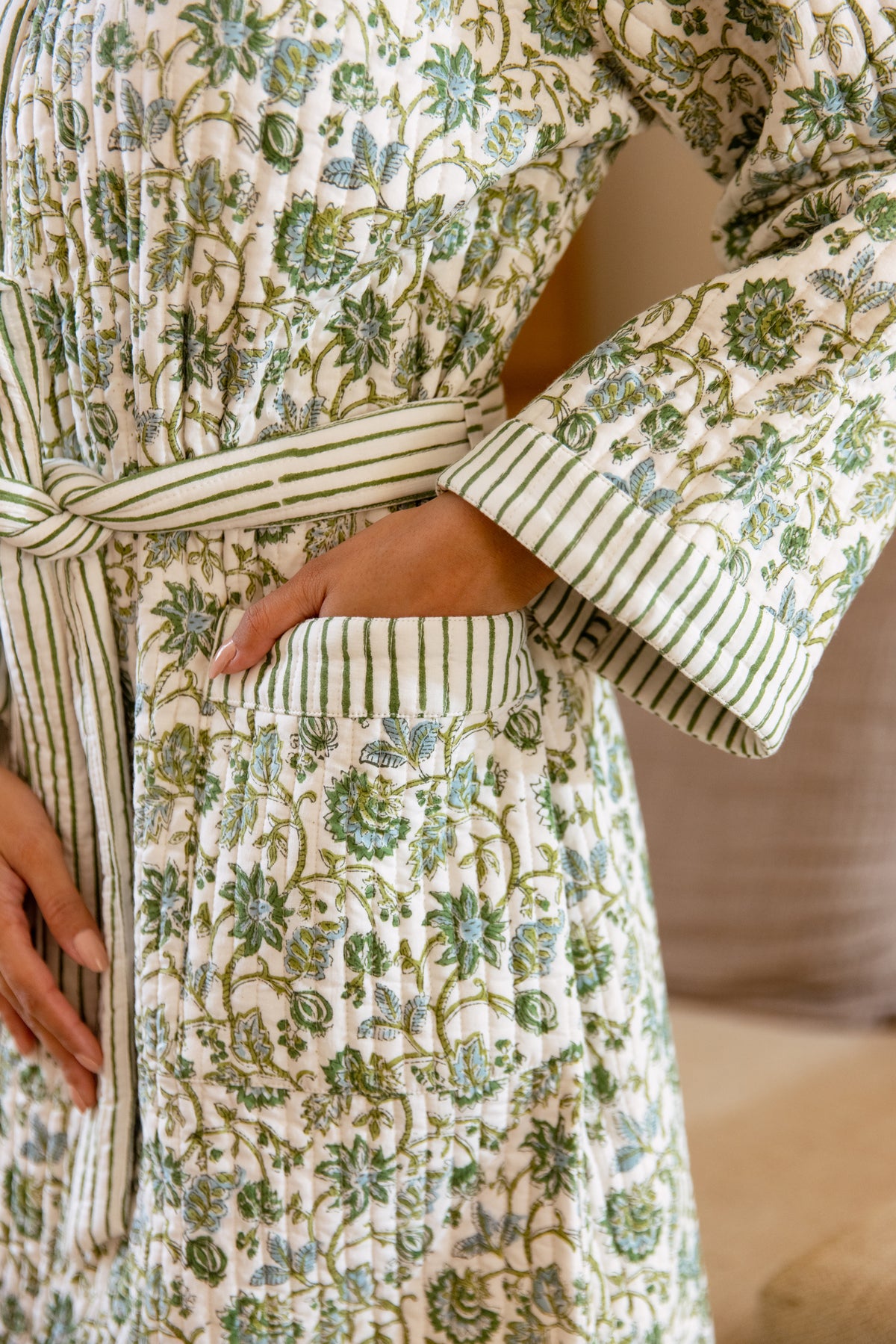 LUXURY QUILTED COTTON ROBE - BOTANICAL VINE