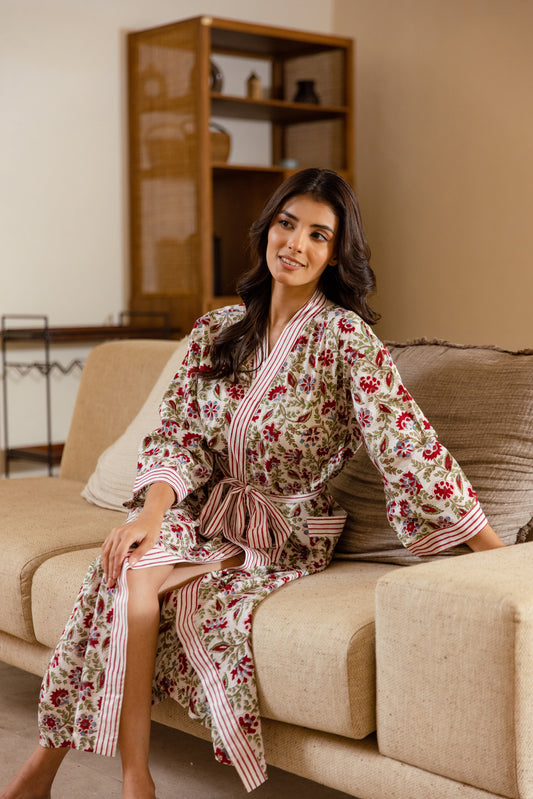 LIGHT COTTON ROBE - CRIMSON BLOOM