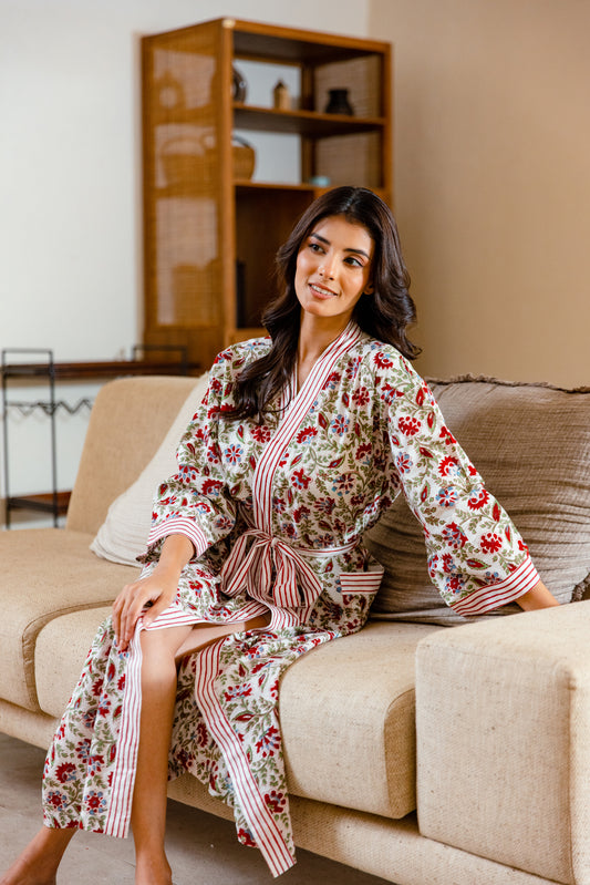 LIGHT COTTON ROBE - CRIMSON BLOOM