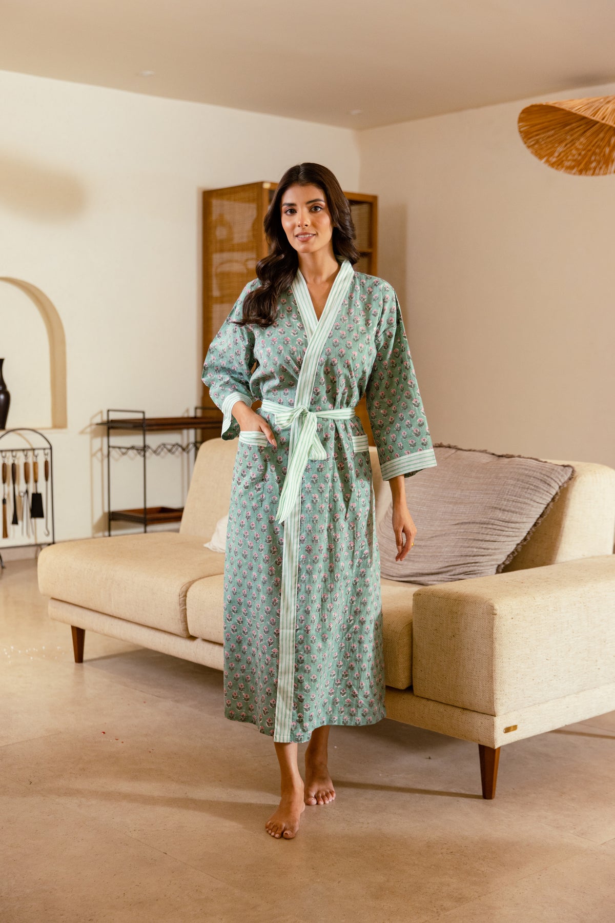 LIGHT COTTON ROBE - PISTACHIO BUD